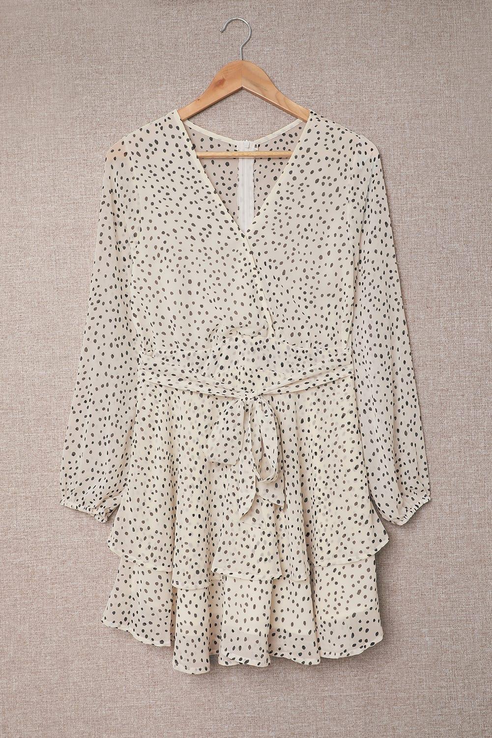 Tied Polka Dot Balloon Sleeve Layered Dress Carauana Store