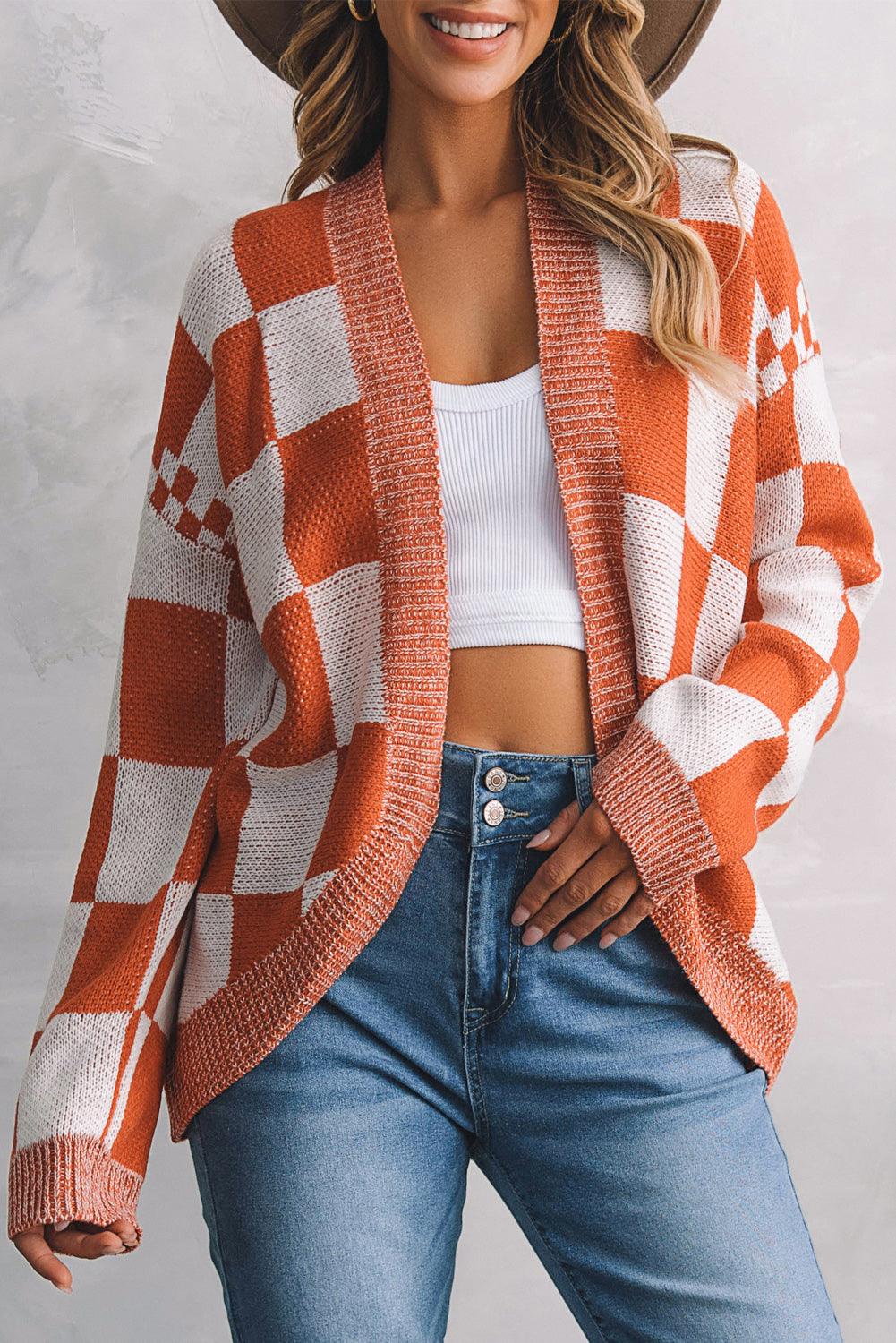 Plaid Open Front Dropped Shoulder Cardigan Carauana Store