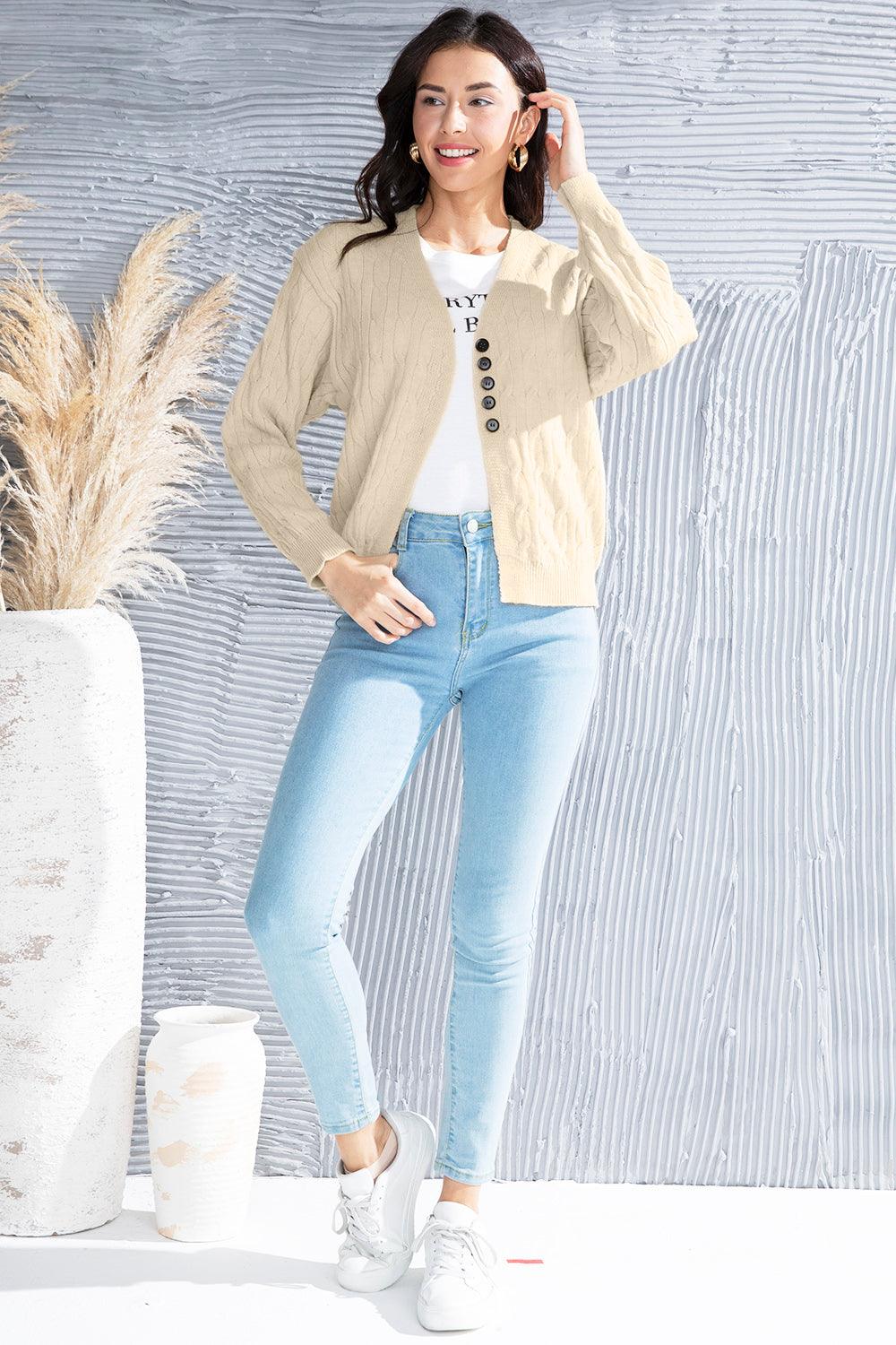 Cable-Knit Button Up Dropped Shoulder Cardigan Carauana Store