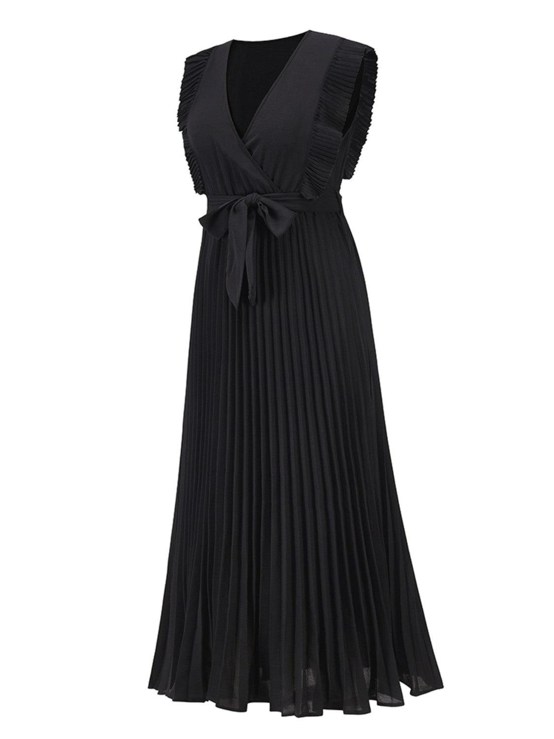 Tied Surplice Cap Sleeve Pleated Dress Carauana Store