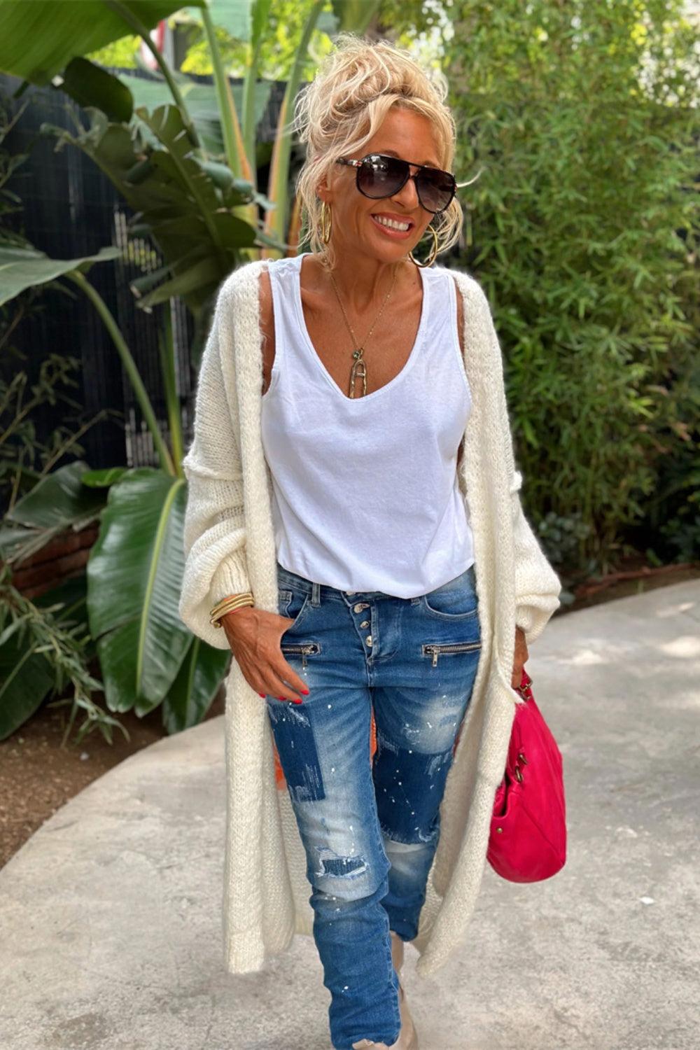 Letter Dropped Shoulder Long Sleeve Cardigan Carauana Store