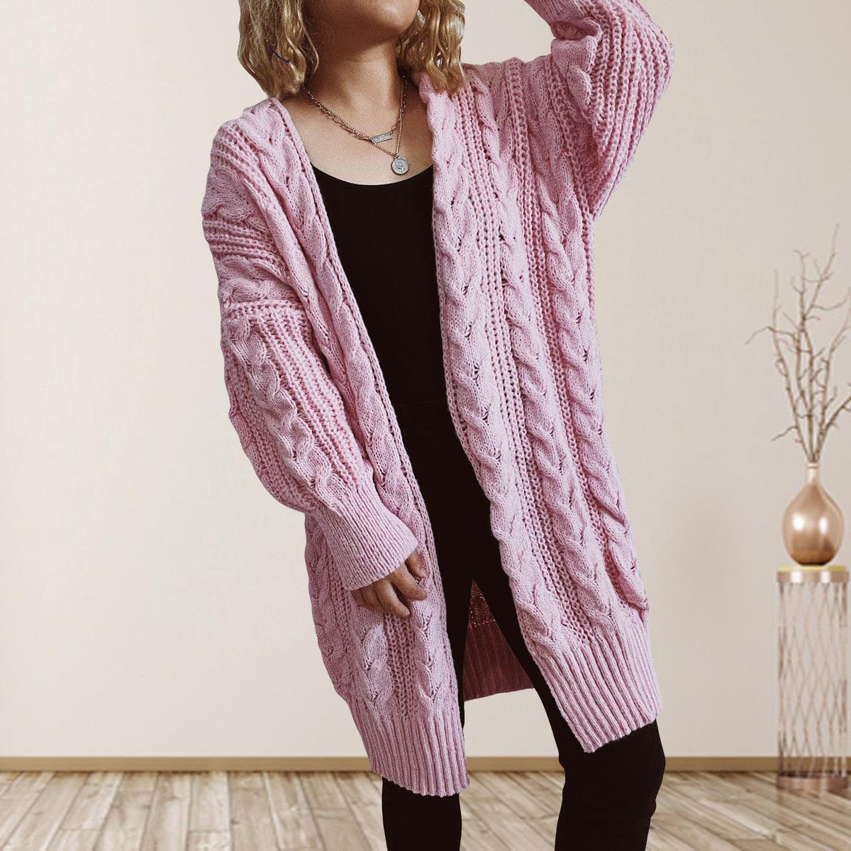 Cable-Knit Open Front Dropped Shoulder Cardigan Carauana Store