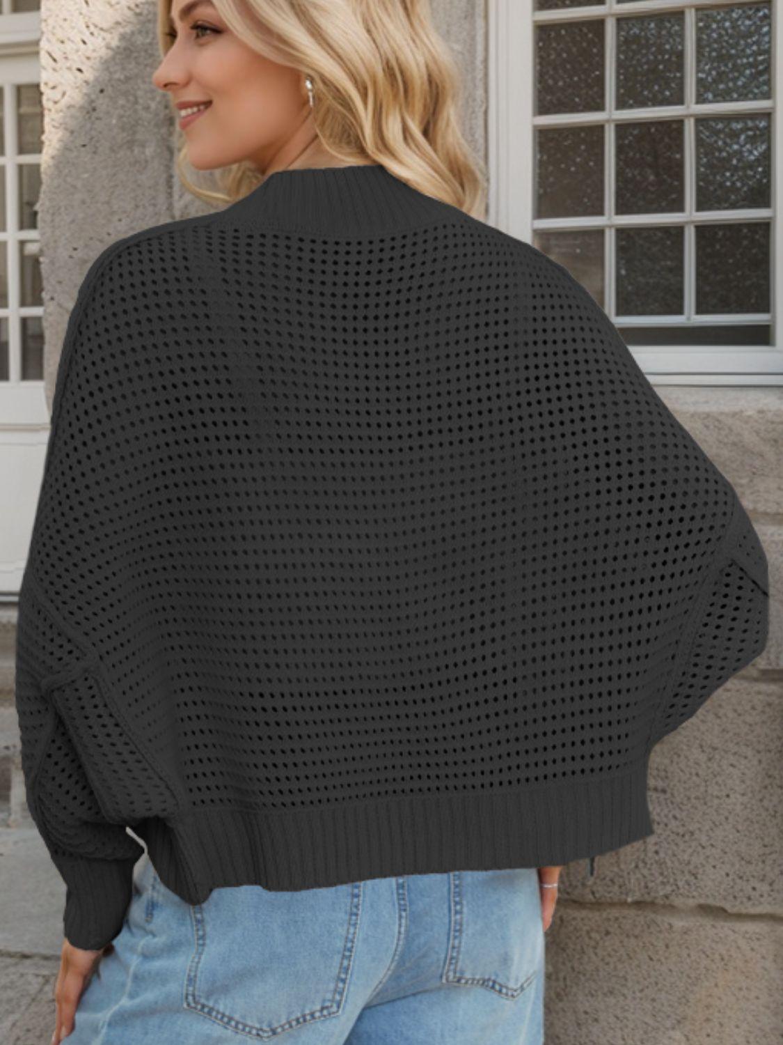 Openwork Open Front Long Sleeve Cardigan Carauana Store