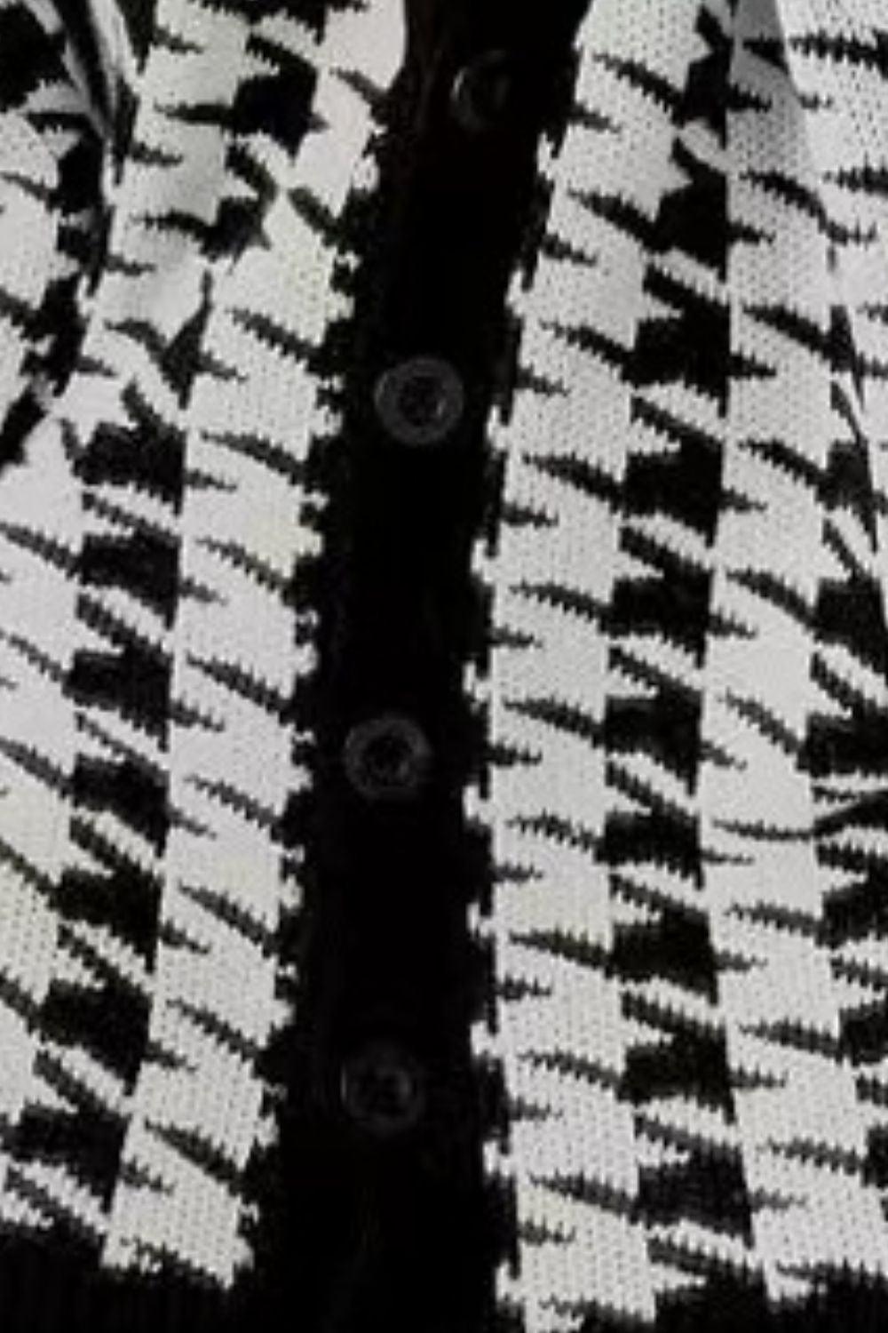 Houndstooth Button Up Long Sleeve Cardigan Carauana Store