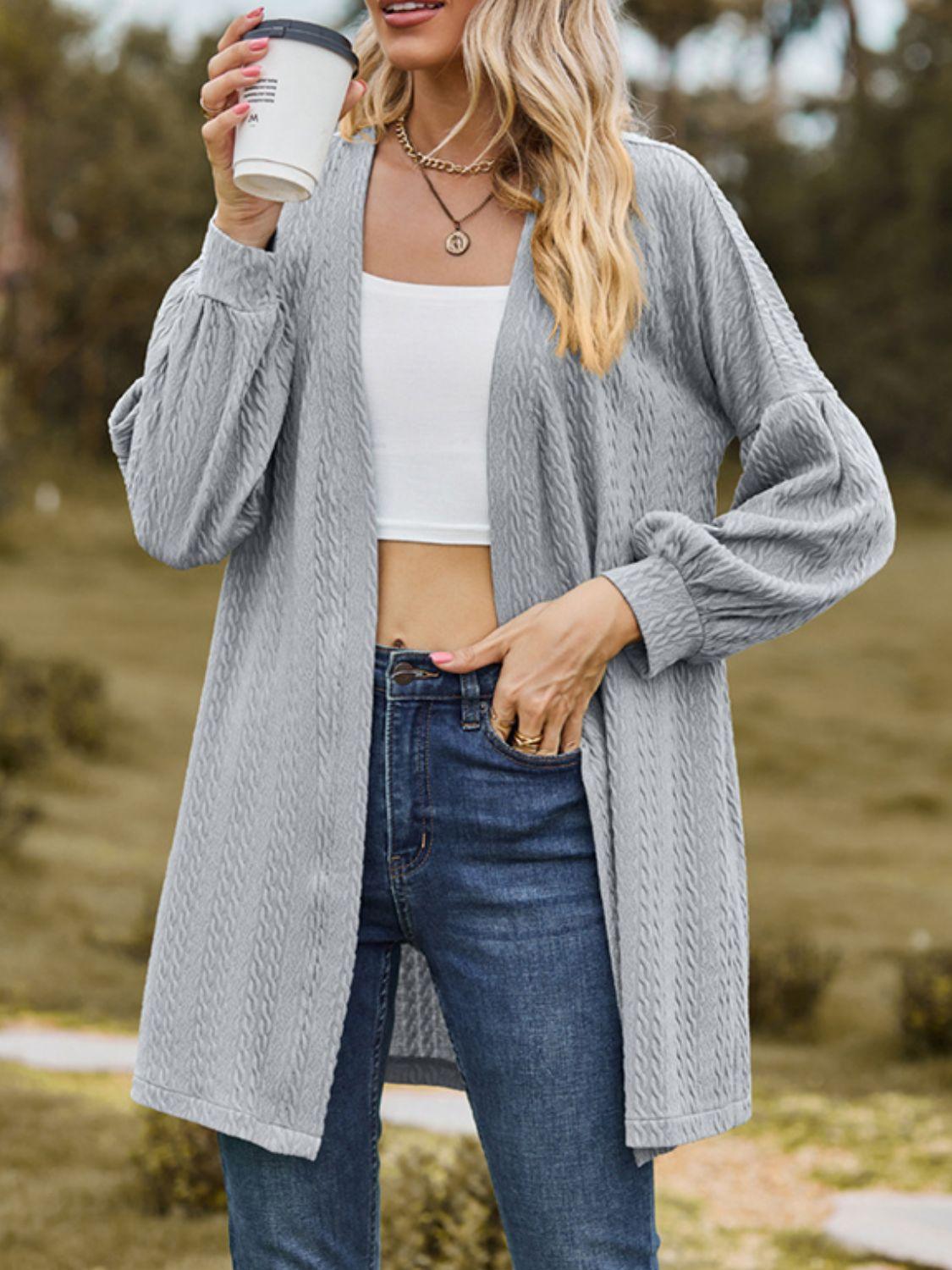 Textured Open Front Dropped Shoulder Cardigan Carauana Store