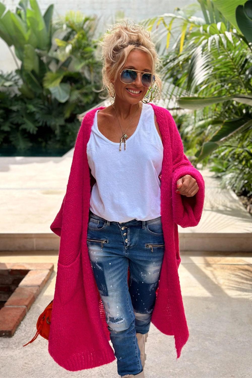Letter Dropped Shoulder Long Sleeve Cardigan Carauana Store