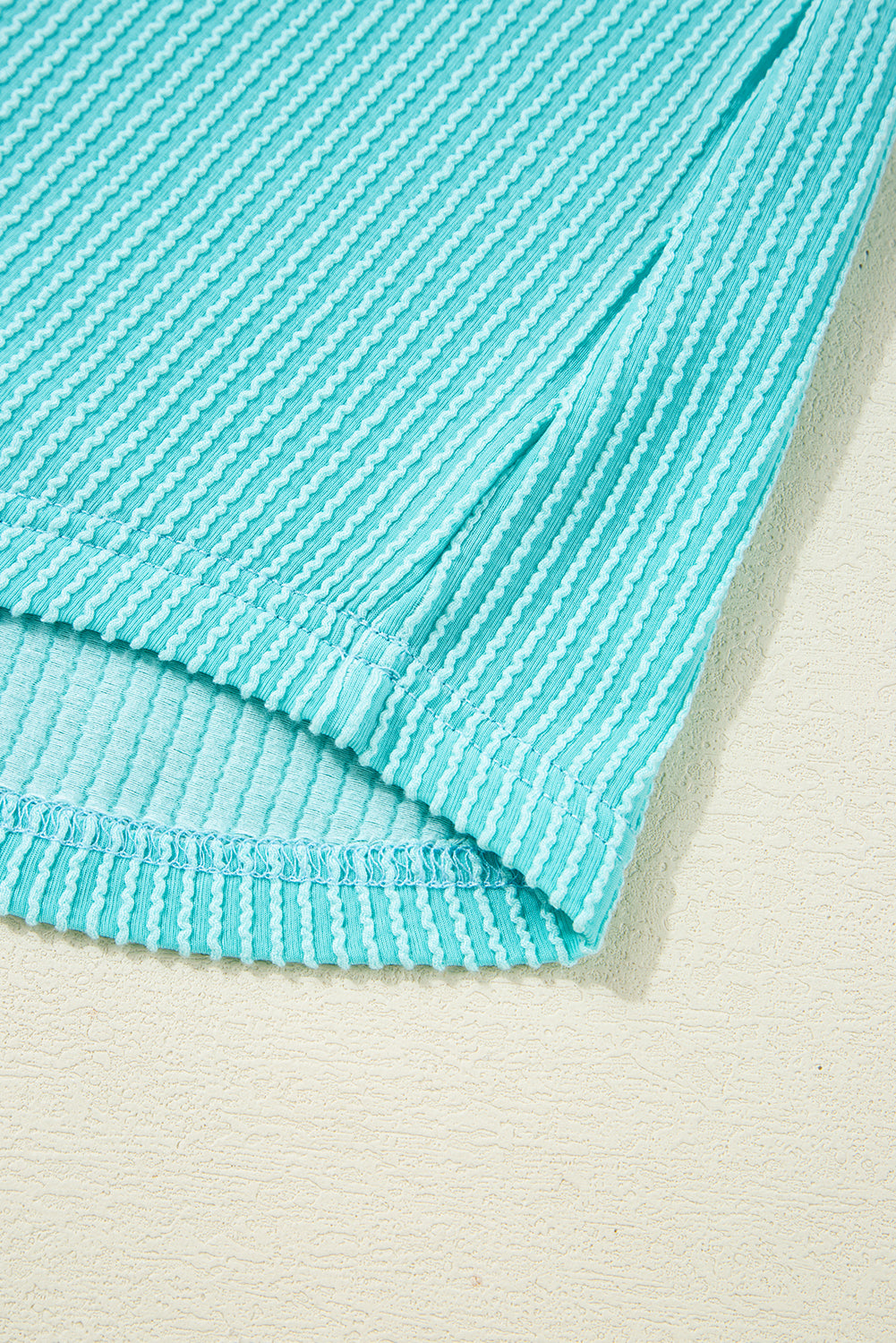 Turquoise Corded Colorblock Buttons Henley T Shirt