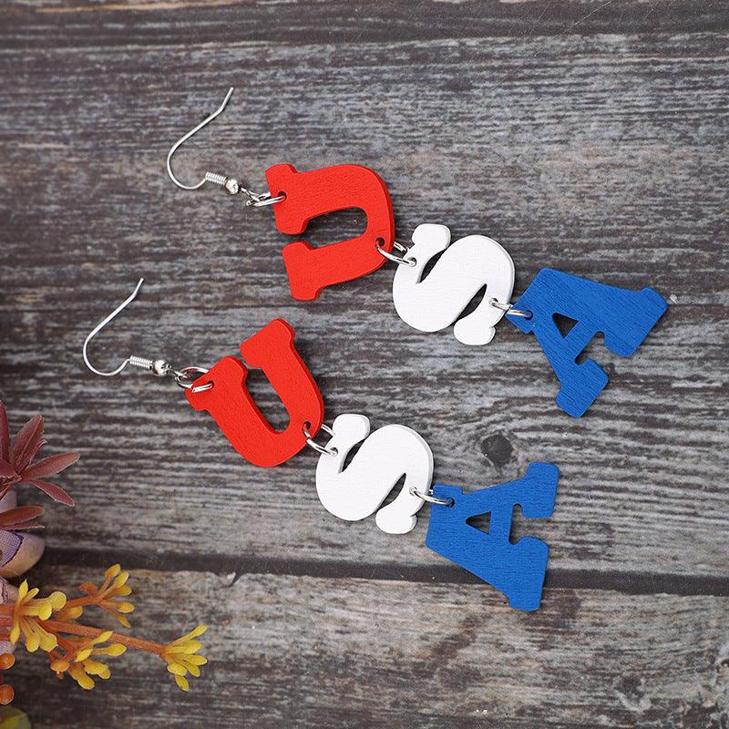 USA Wooden Letter Dangle Earrings Carauana Store