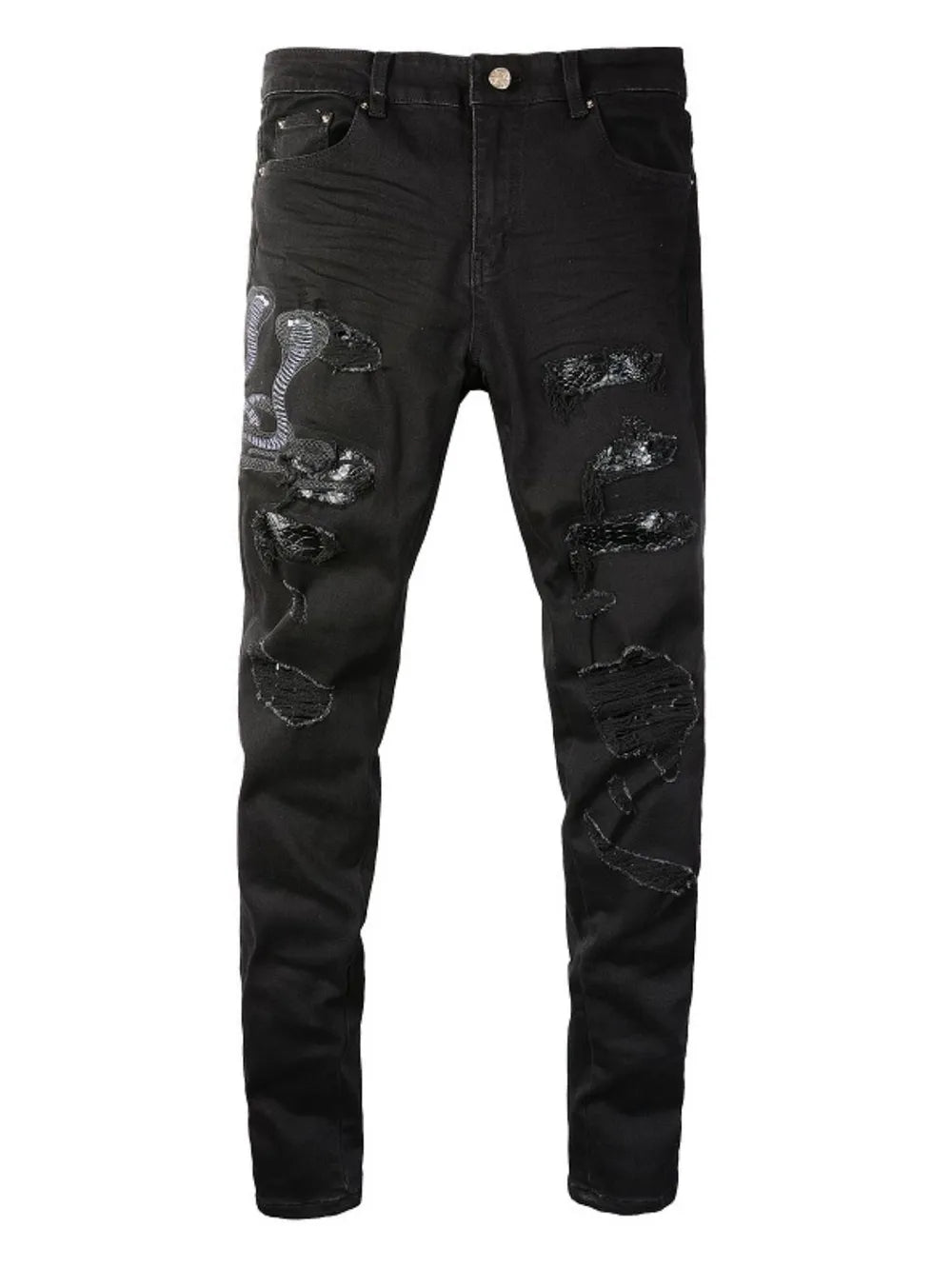Men's Washed Snake Embroidered Slim Jeans Carauana Store