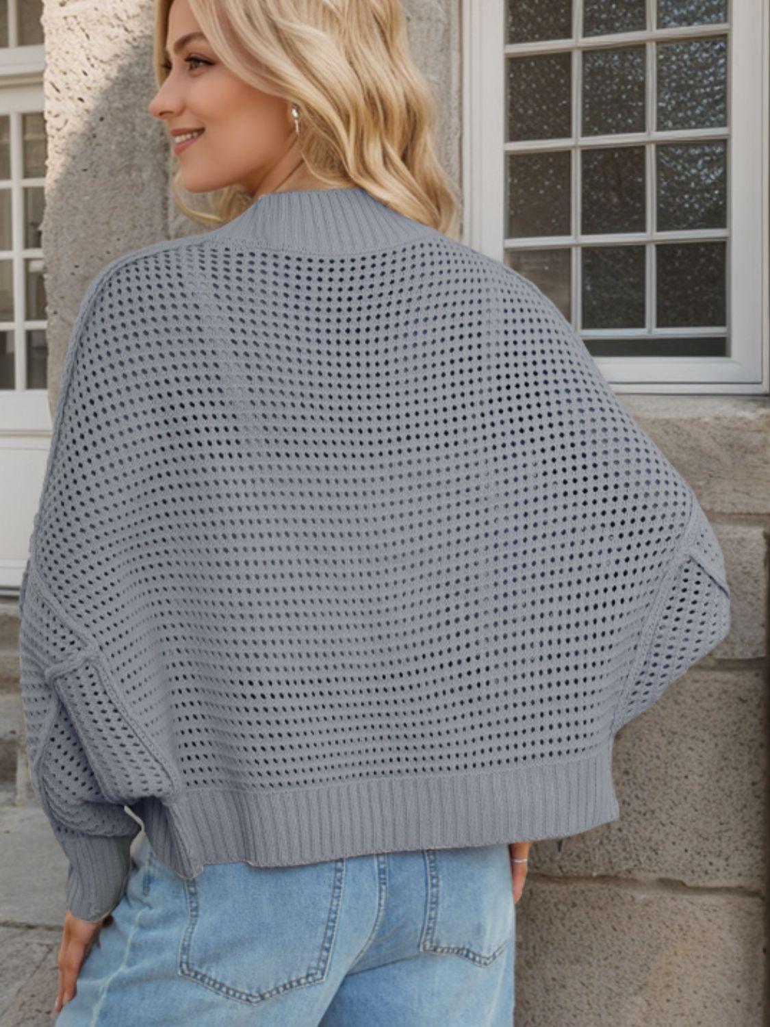 Openwork Open Front Long Sleeve Cardigan Carauana Store