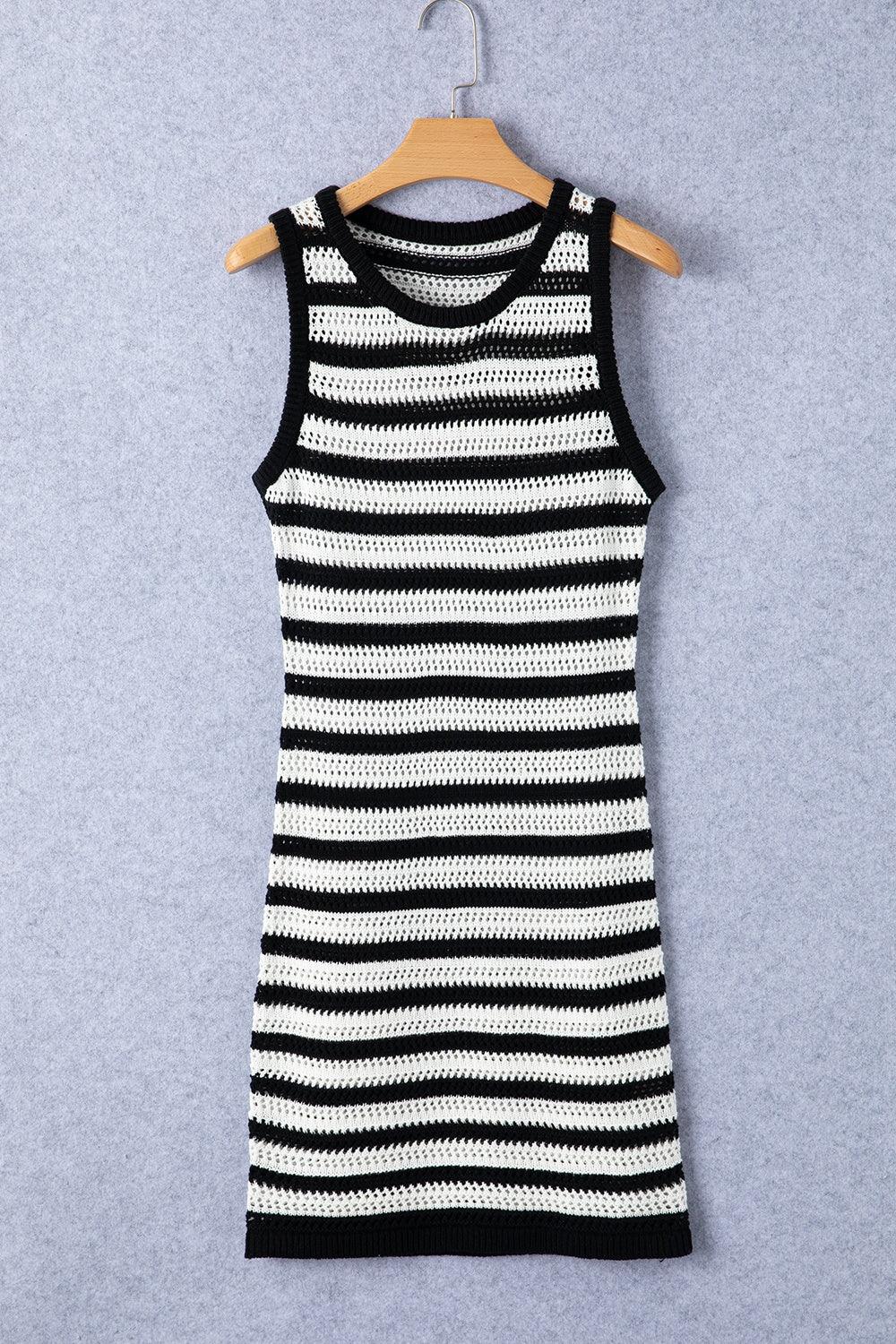Openwork Striped Wide Strap Knit Dress Carauana Store