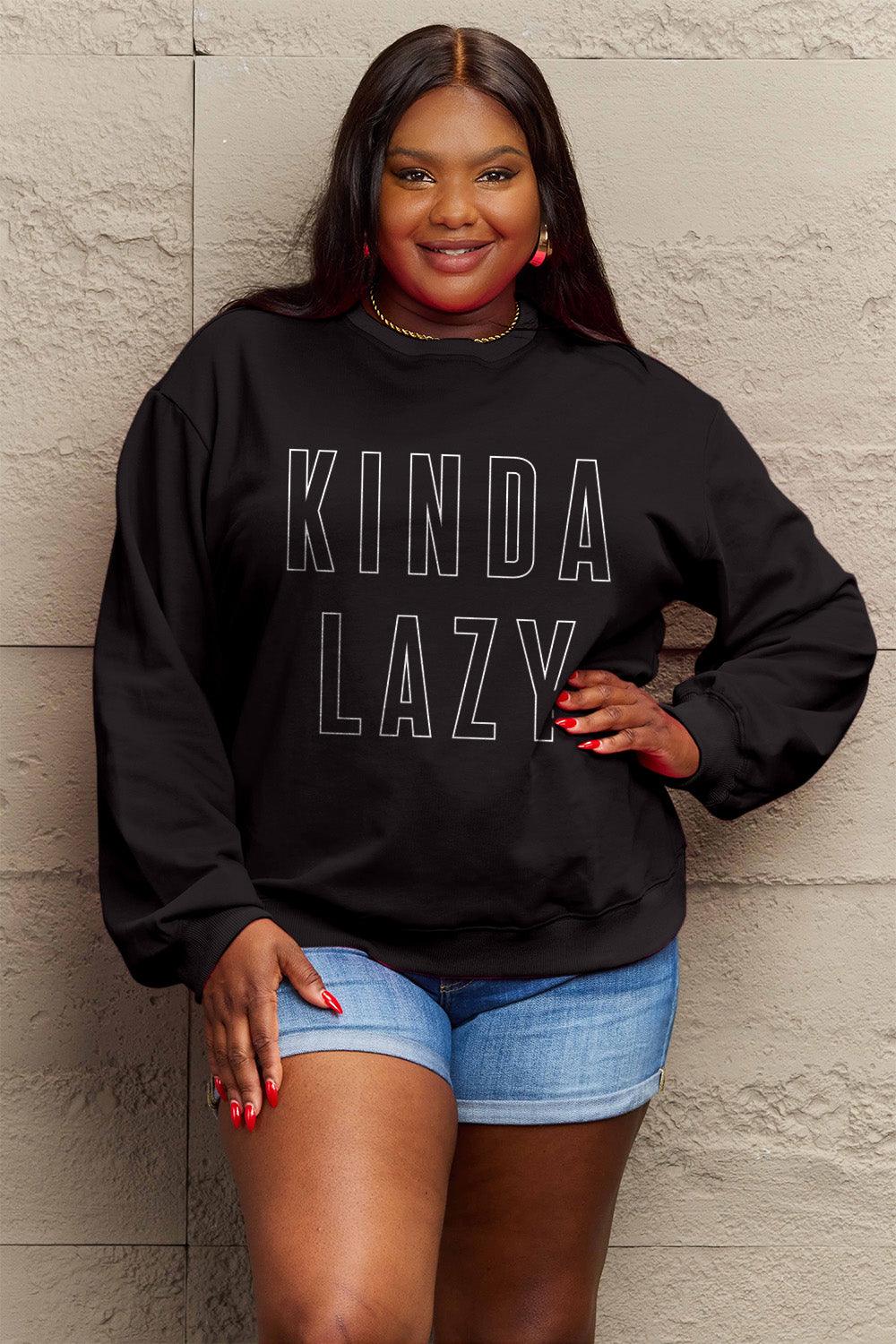 Simply Love Full Size KINDA LAZY Round Neck Sweatshirt Carauana Store
