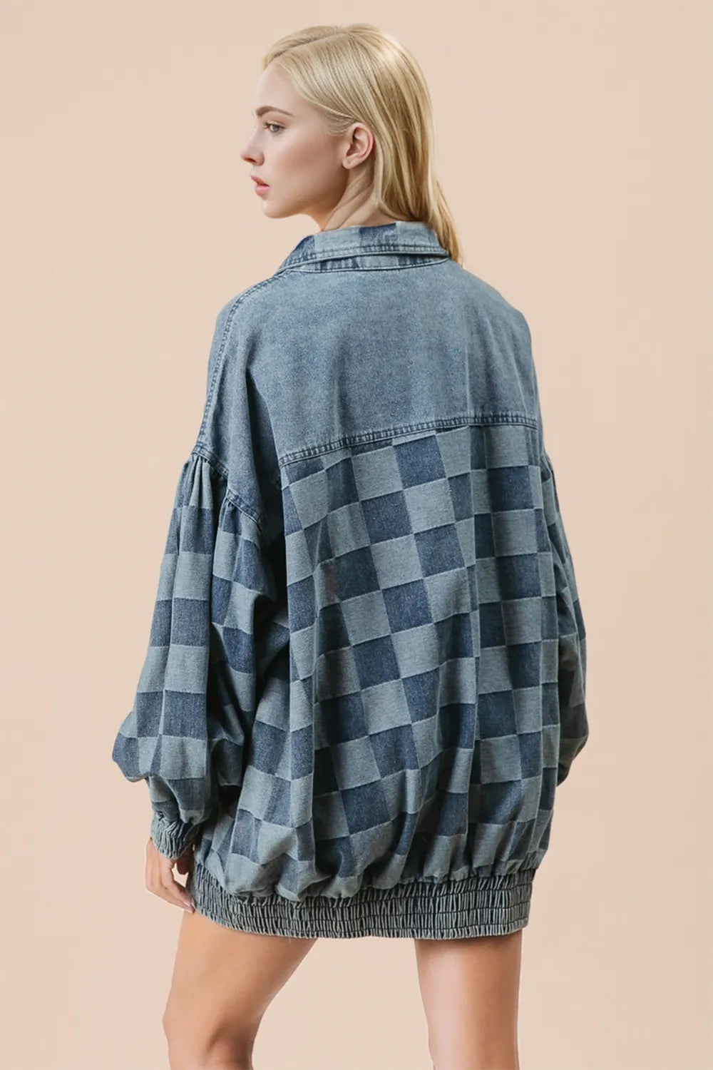 Double Take Checkered Button Up Denim Jacket Carauana Store