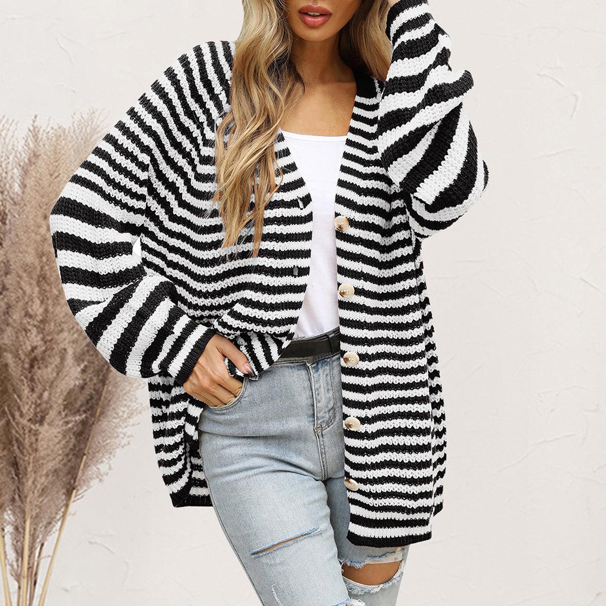 Striped Button Down Long Sleeve Cardigan Carauana Store