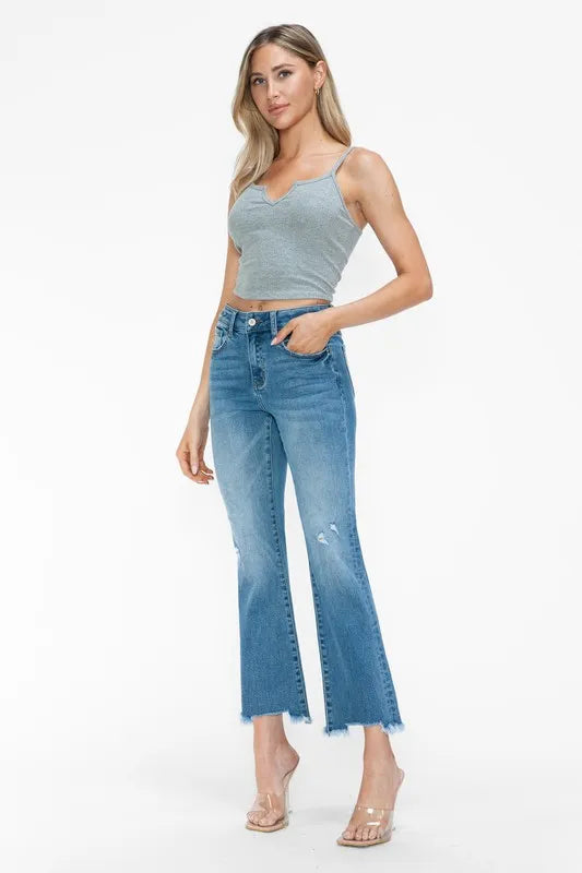 bytos Raw Hem Distressed Mid Rise Crop Jeans Carauana Store