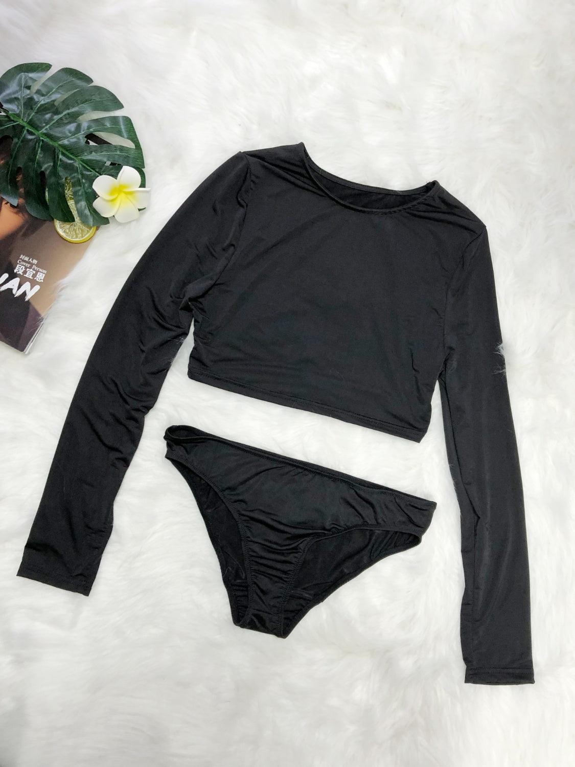 Round Neck Long Sleeve Top and Brief Swim Set Carauana Store