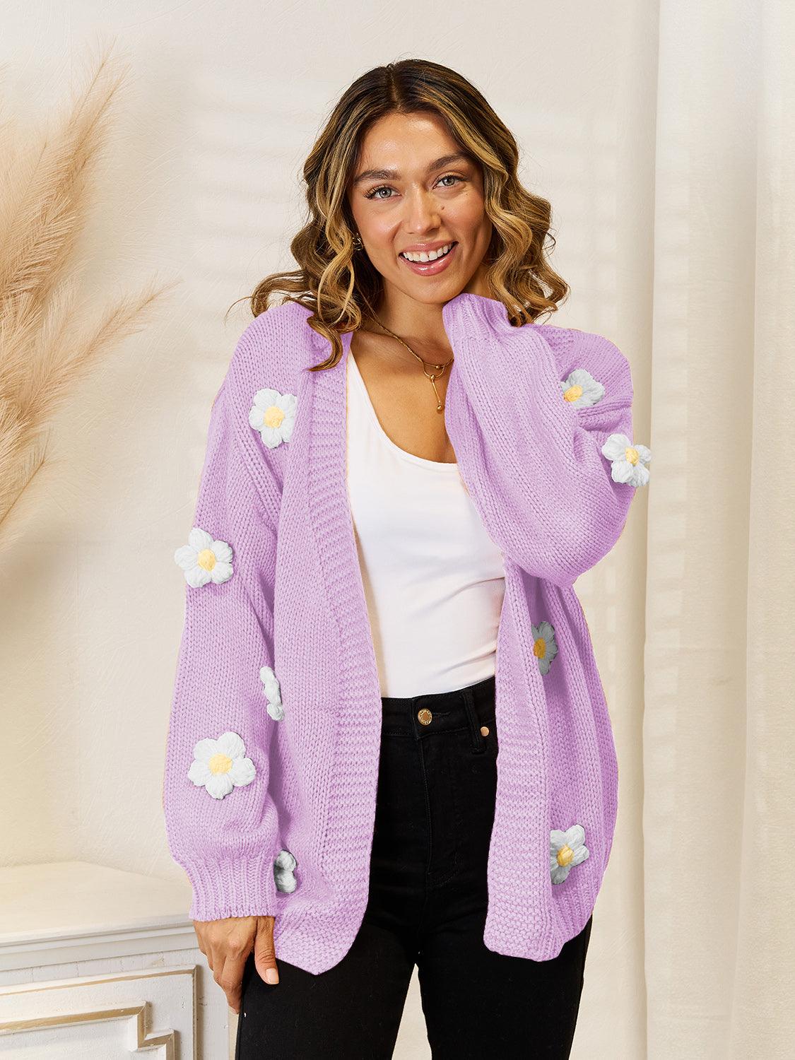 Angel Wings Flower Dropped Shoulder Open Front Cardigan Carauana Store