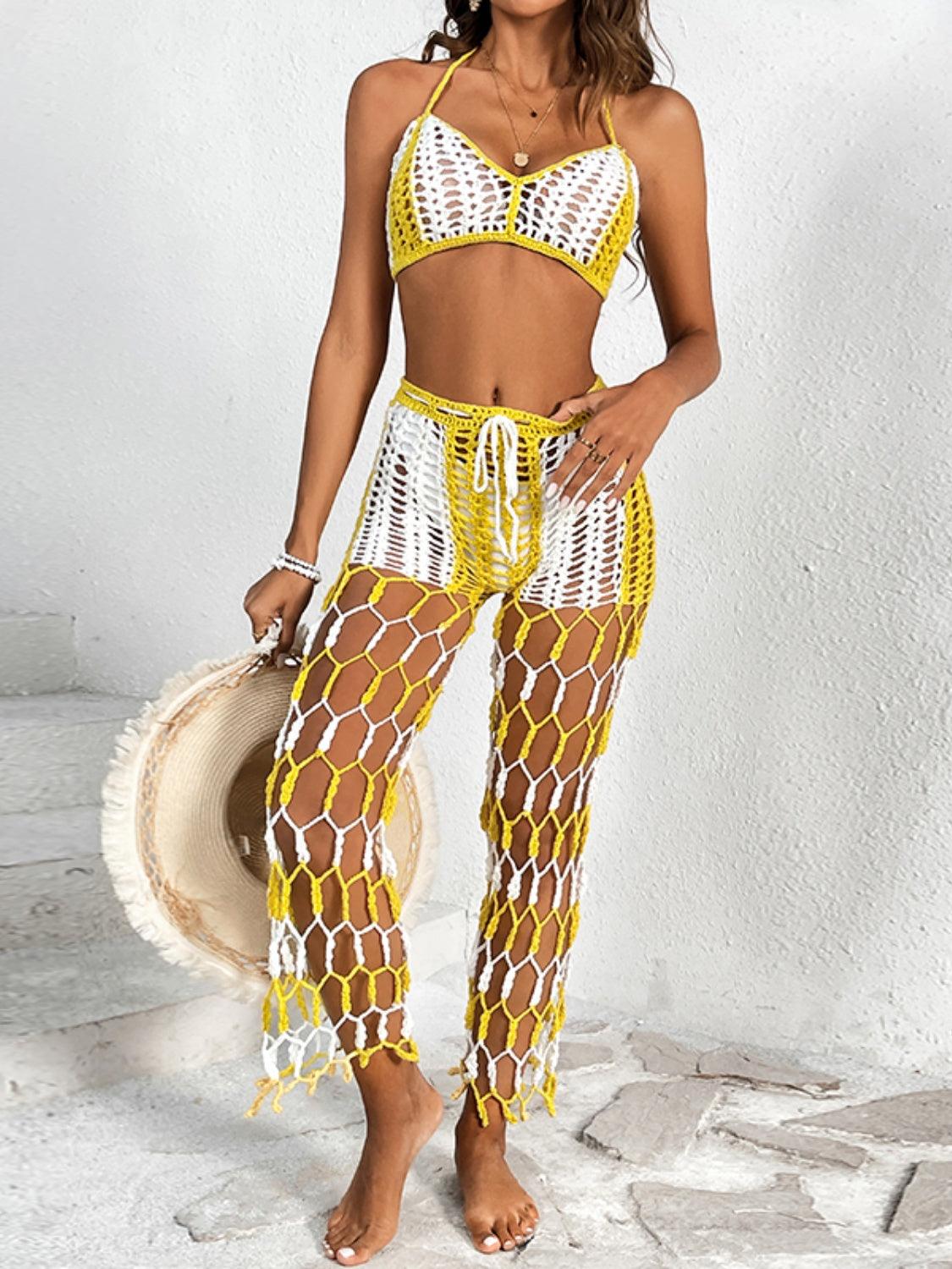 Cutout Halter Neck Top and Pants Two-Piece Swim Set Carauana Store