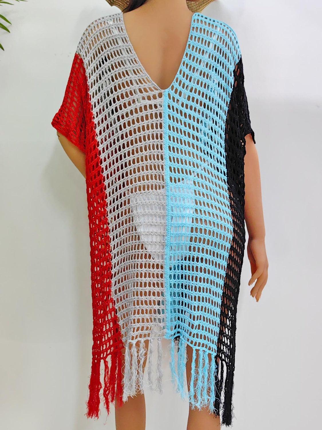 Fringe Color Block Scoop Neck Cover Up Carauana Store
