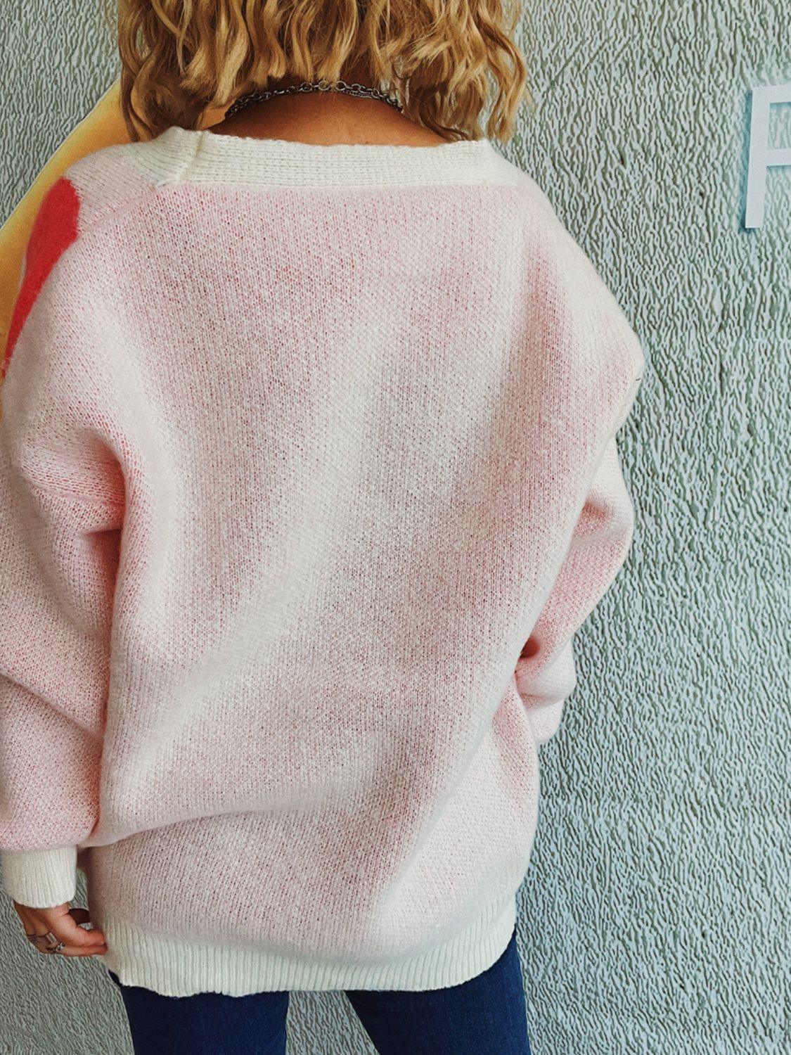 Flower Button Down V-Neck Long Sleeve Cardigan Carauana Store