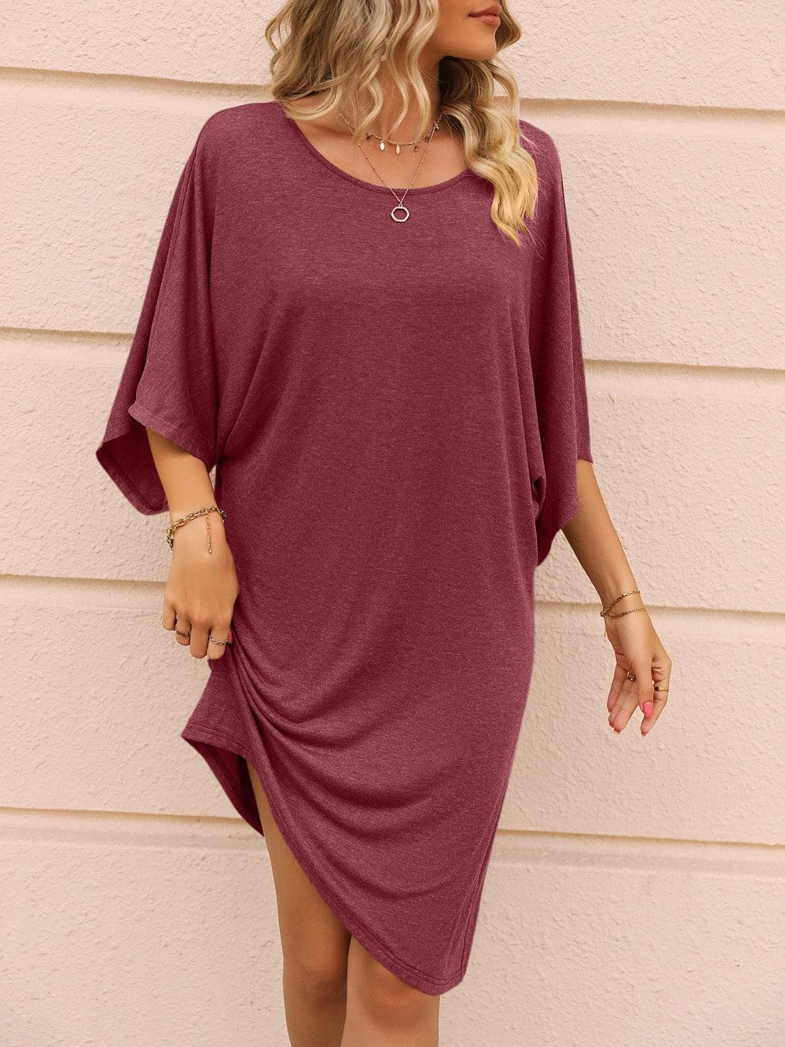 Round Neck Three-Quarter Sleeve Tee Dress Carauana Store