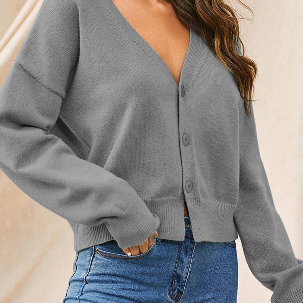 V-Neck Button Up Long Sleeve Cardigan Carauana Store