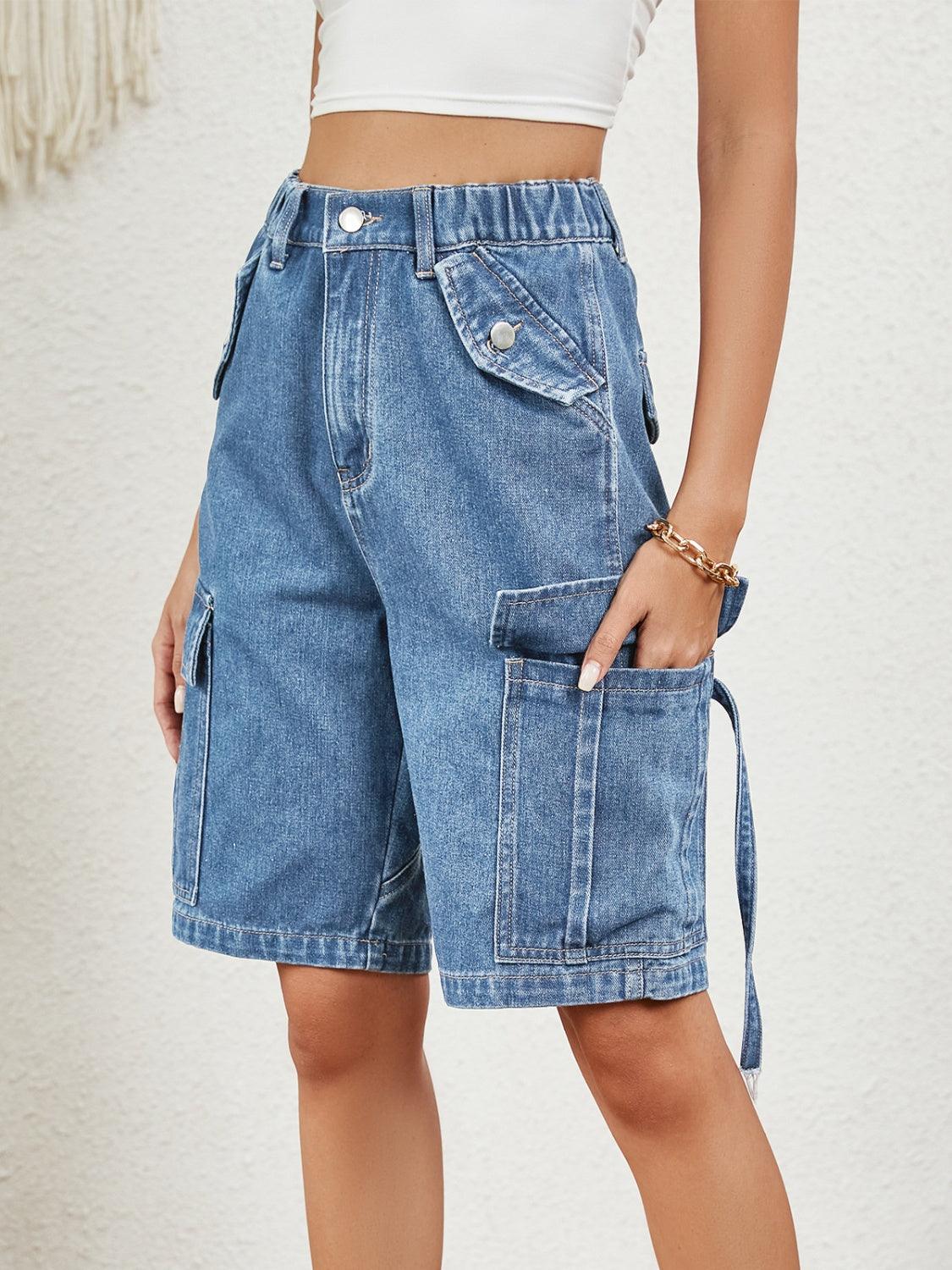 High Waist Denim Shorts with Pockets Carauana Store