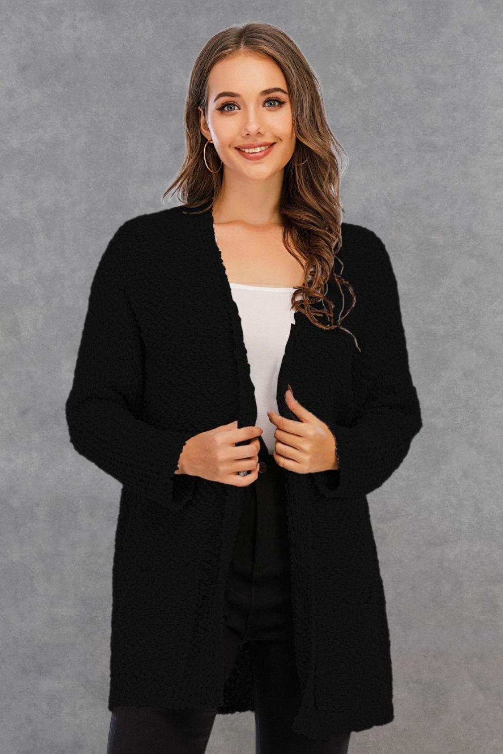 Angel Wings Pocketed Open Front Long Sleeve Cardigan Carauana Store