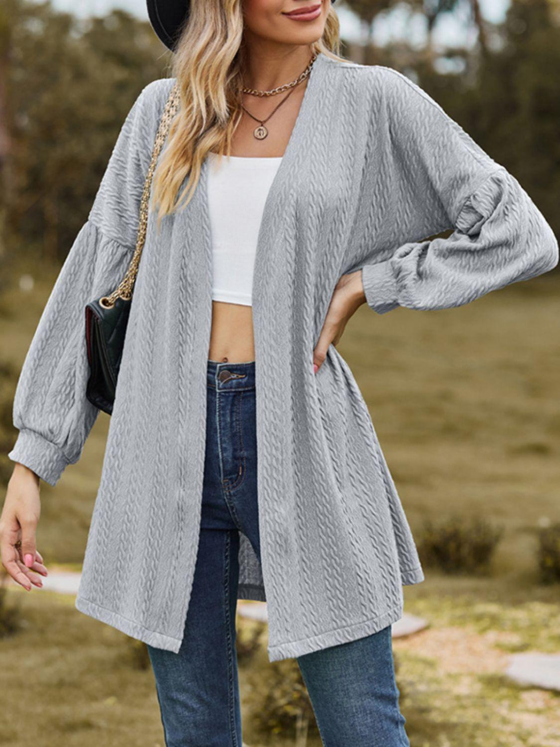 Textured Open Front Dropped Shoulder Cardigan Carauana Store