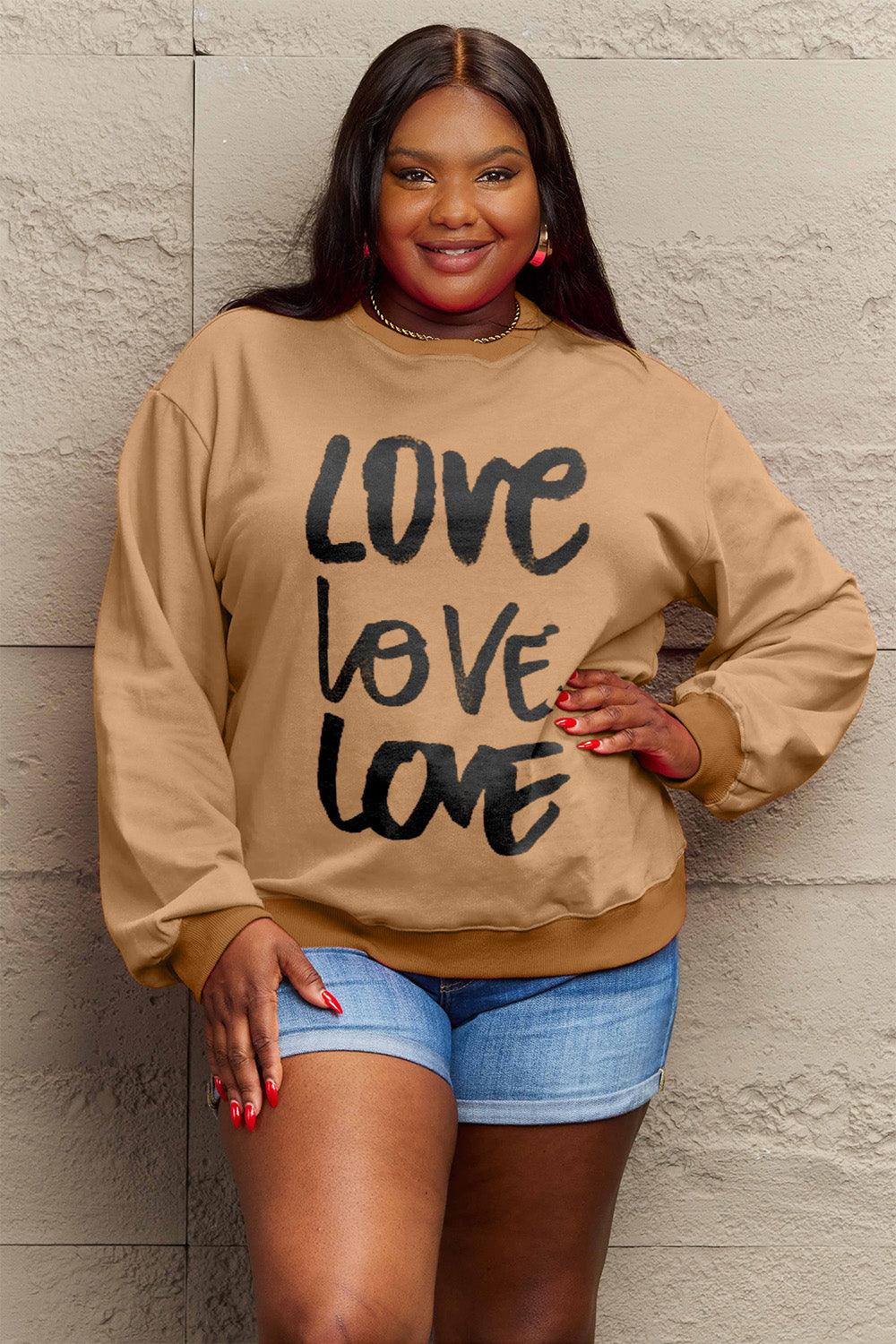 Simply Love Full Size LOVE Round Neck Sweatshirt Carauana Store