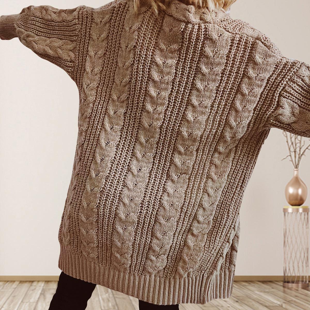 Cable-Knit Open Front Dropped Shoulder Cardigan Carauana Store