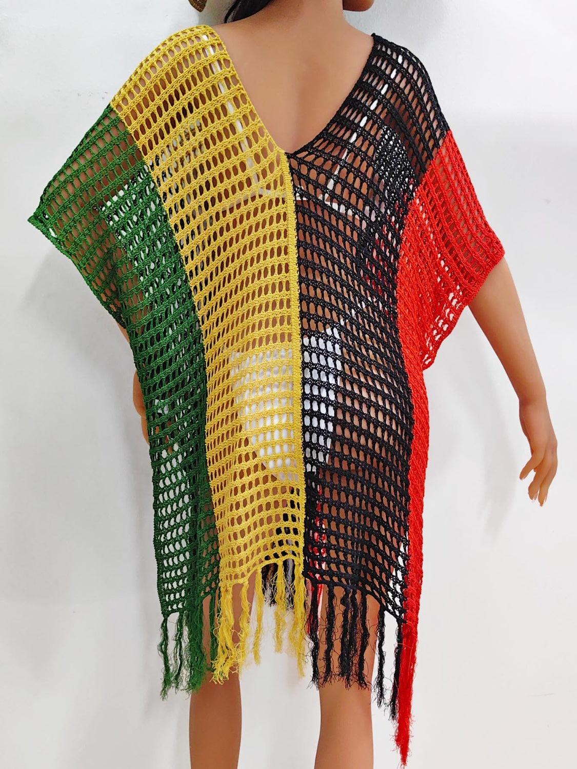 Fringe Color Block Scoop Neck Cover Up Carauana Store
