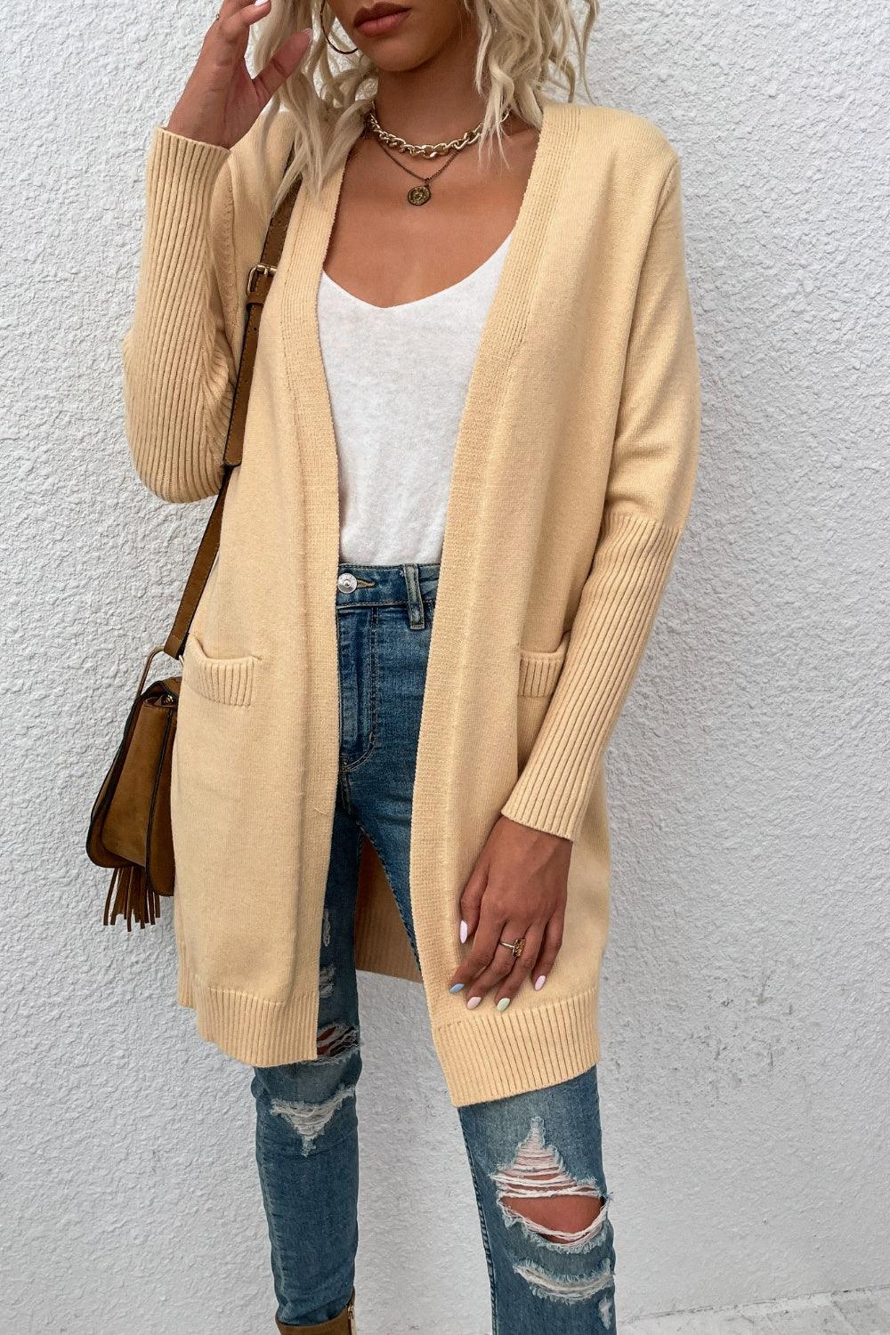 Open Front Long Sleeve Cardigan with Pockets Carauana Store
