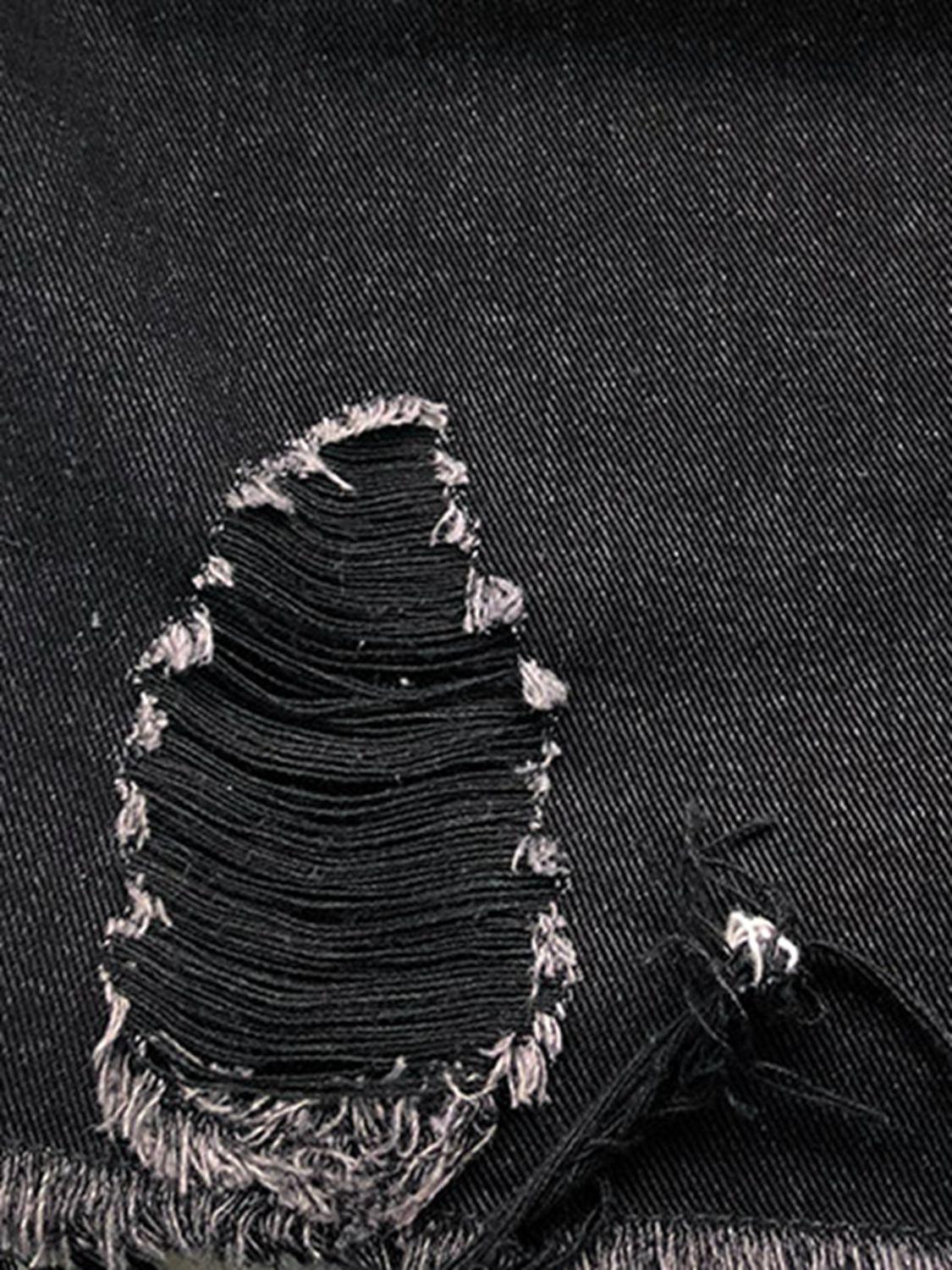 Raw Hem Collared Neck Long Sleeve Denim Jacket Carauana Store