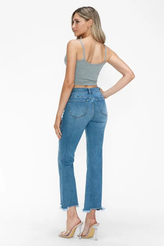 bytos Raw Hem Distressed Mid Rise Crop Jeans Carauana Store