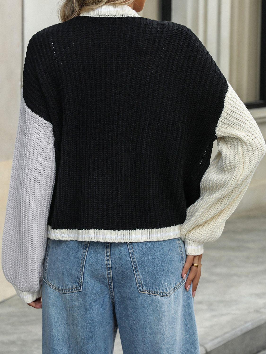 Contrast Open Front Long Sleeve Cardigan Carauana Store