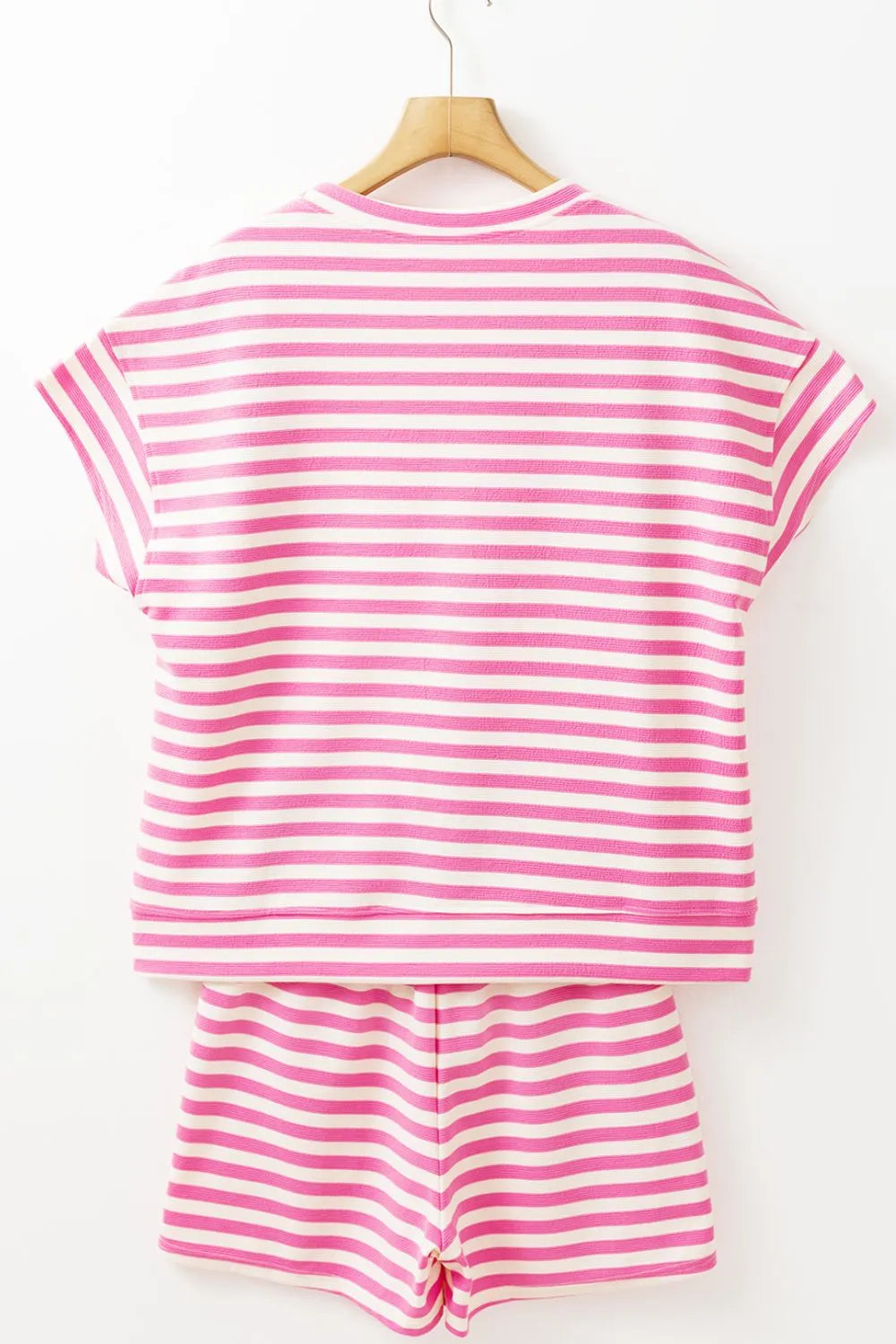 Striped Round Neck T-Shirt and Drawstring Shorts Set Carauana Store