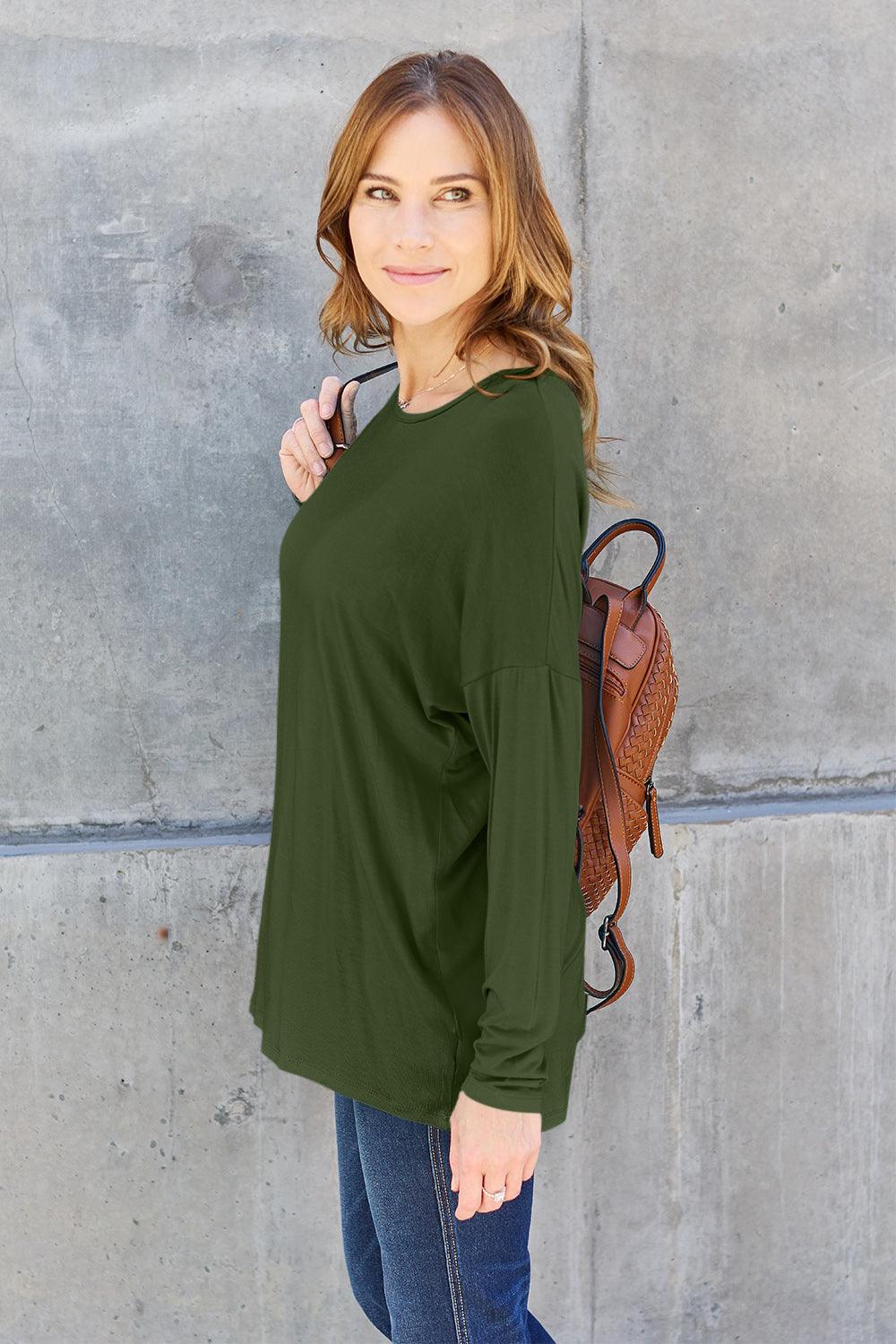 Basic Bae Full Size Round Neck Dropped Shoulder T-Shirt Carauana Store