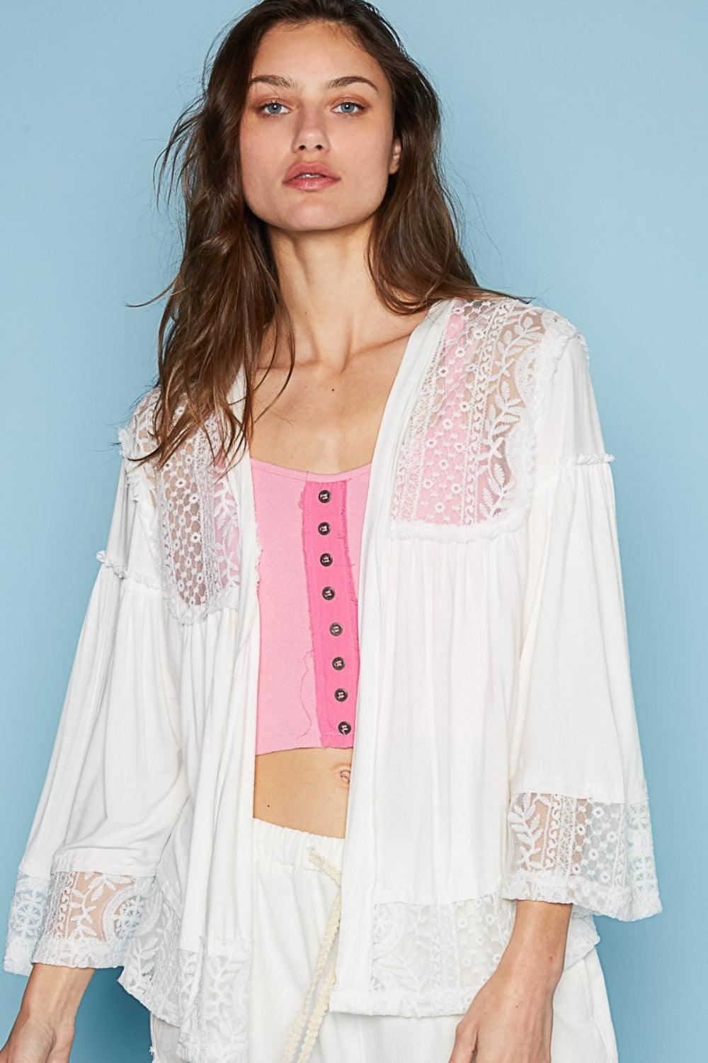 POL Open Front Lace Detail Cardigan Carauana Store