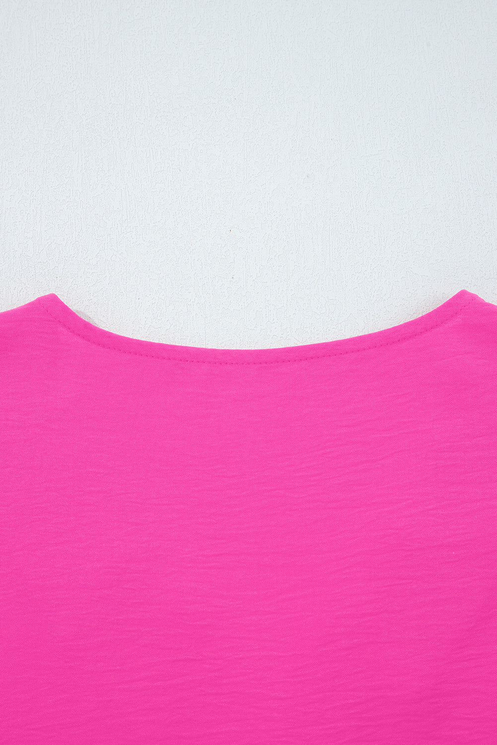 Bright Pink Frilled V Neckline Bracelet Sleeve Crinkled Blouse