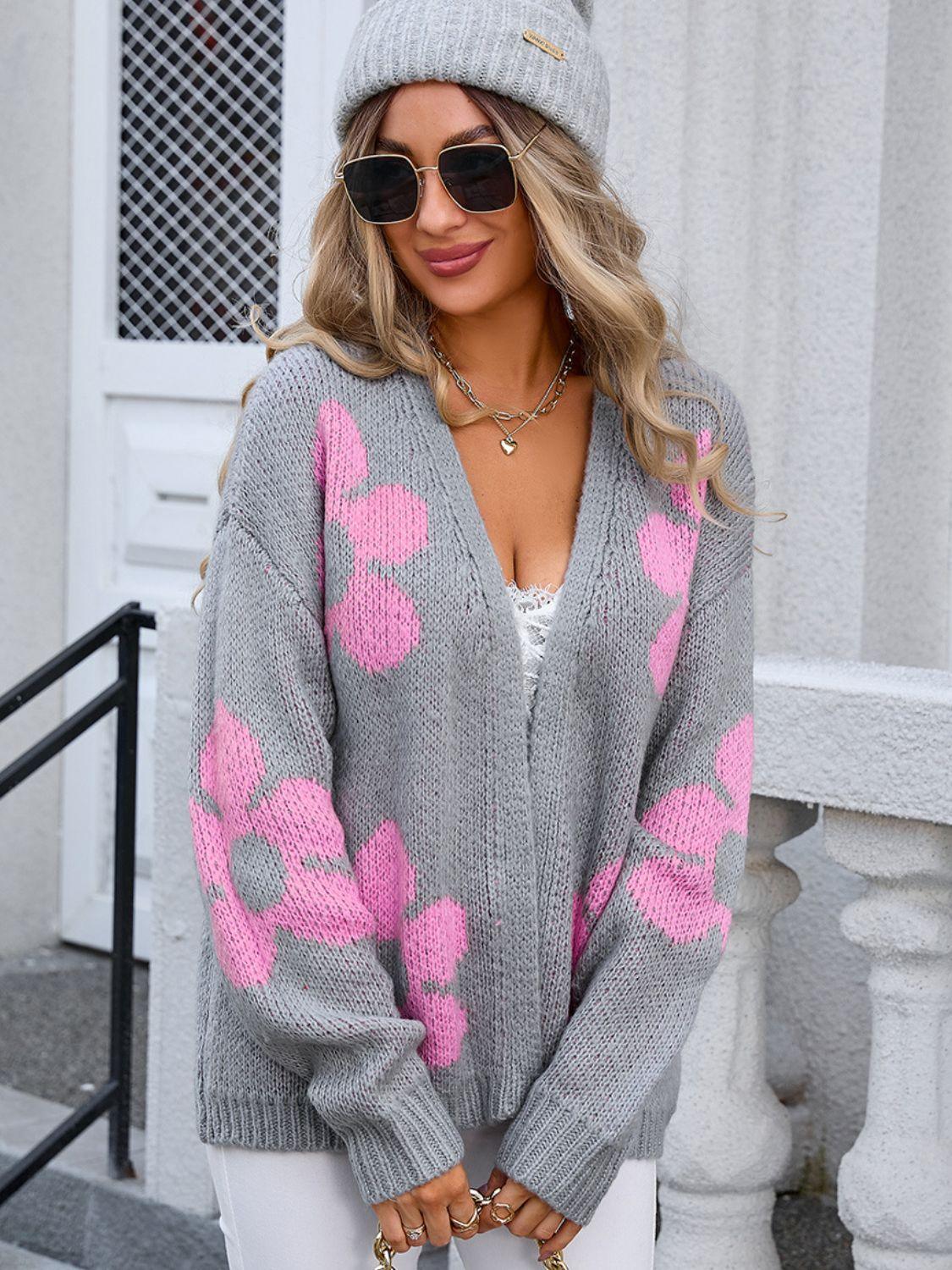 Angel Wings Flower Open Front Long Sleeve Cardigan Carauana Store