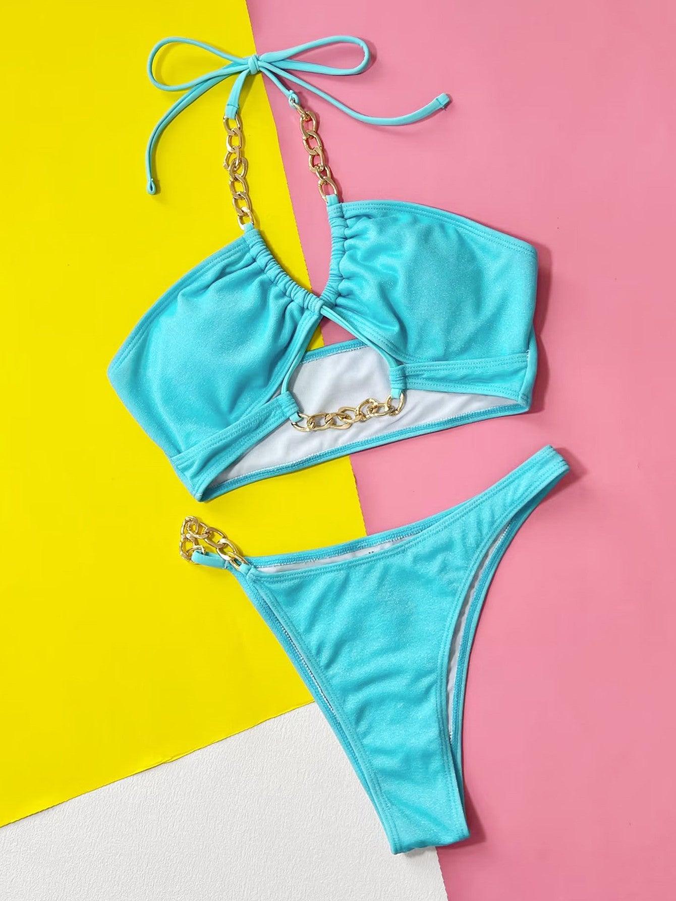 Halter Neck Chain Detail Two-Piece Bikini Set Carauana Store
