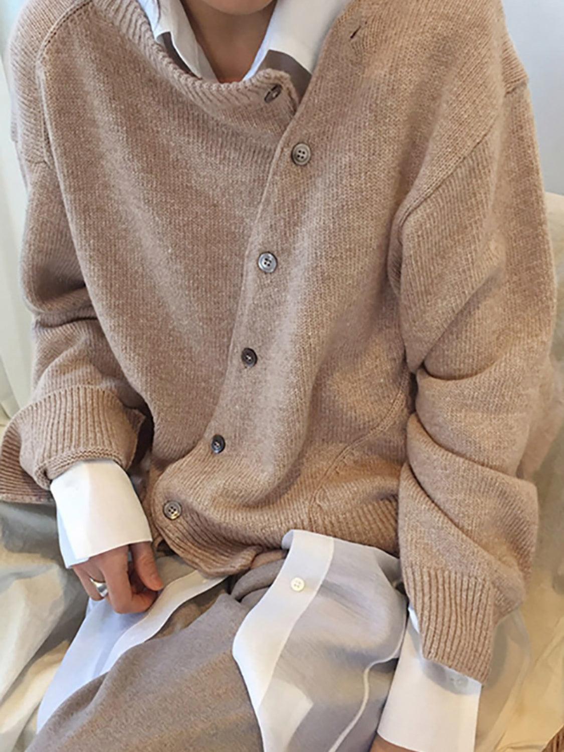 Dropped Shoulder Buttoned Cardigan Carauana Store