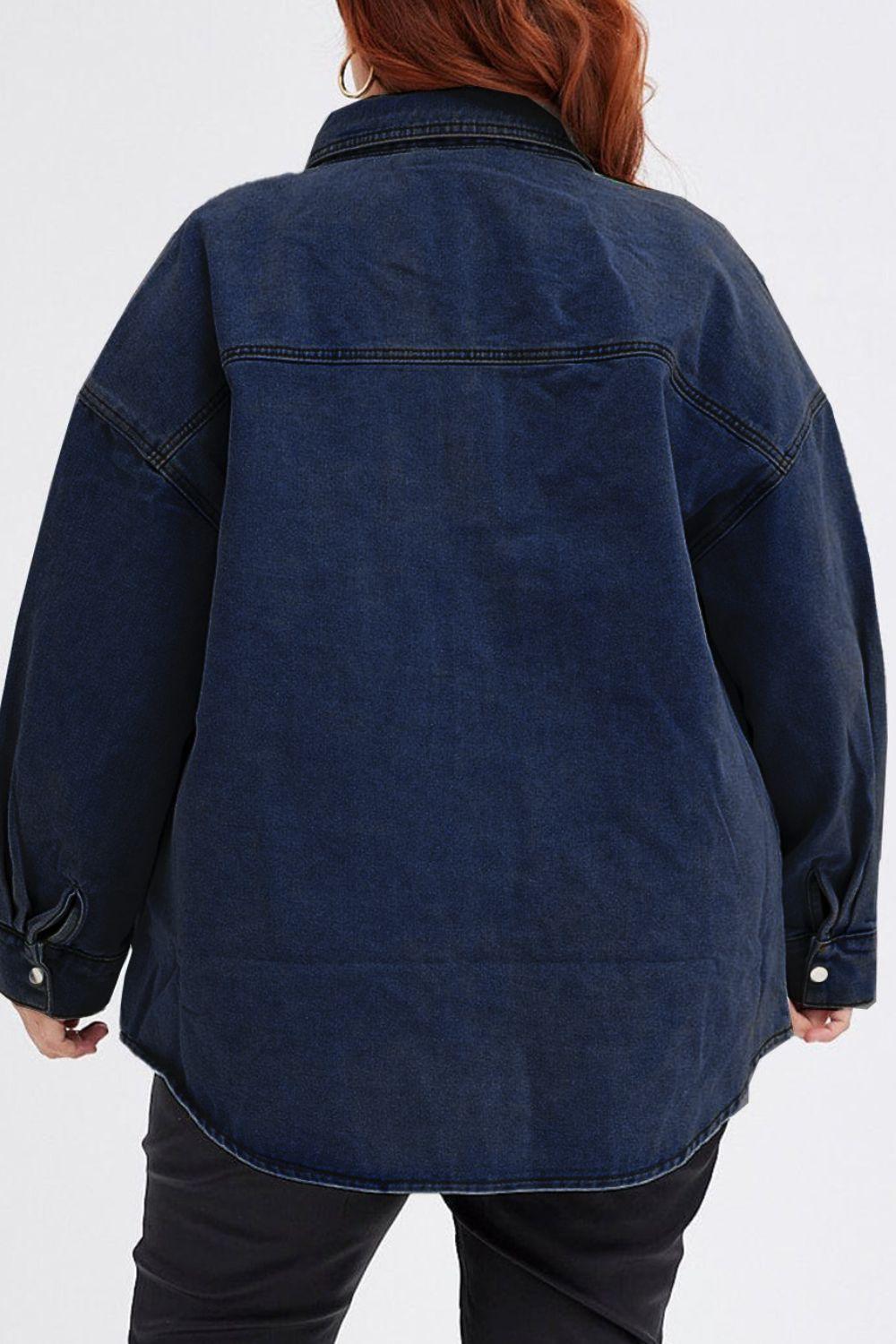 Plus Size Snap Down Pocketed Denim Jacket Carauana Store