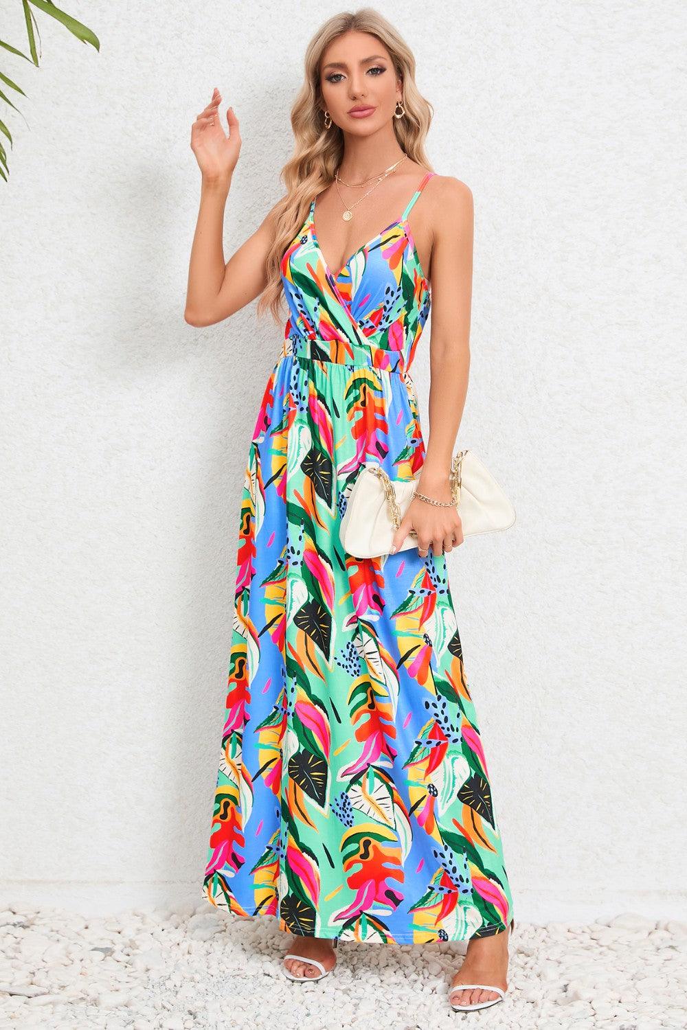 Printed Surplice Maxi Cami Dress Carauana Store