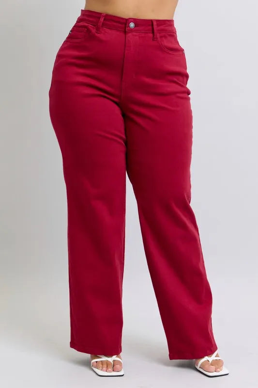 Judy Blue Full Size High Waist Heart Shaped Back Pockets 90's Straight Jeans Plus Size Carauana Store