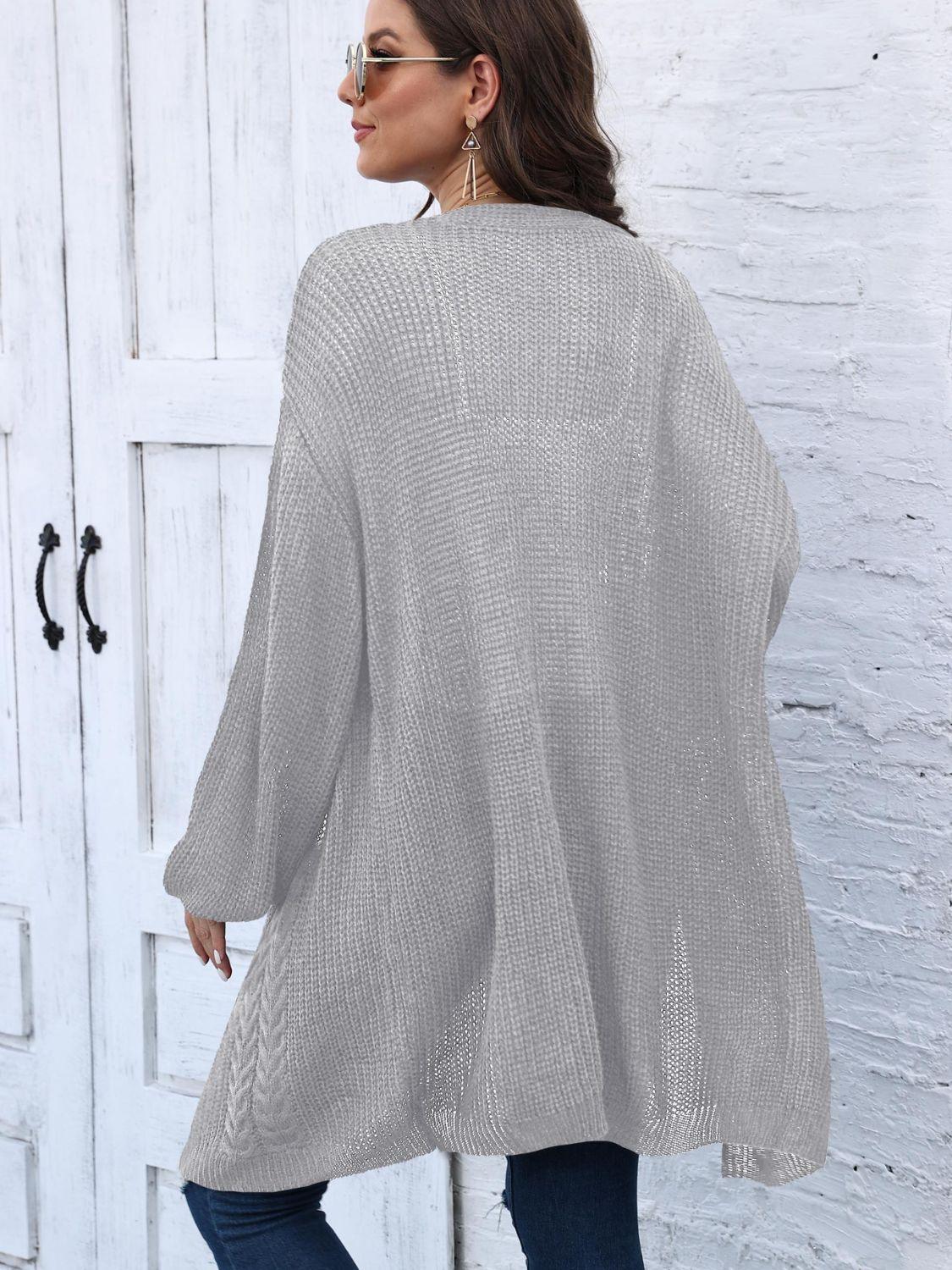 Cable-Knit Open Front Long Sleeve Cardigan Carauana Store