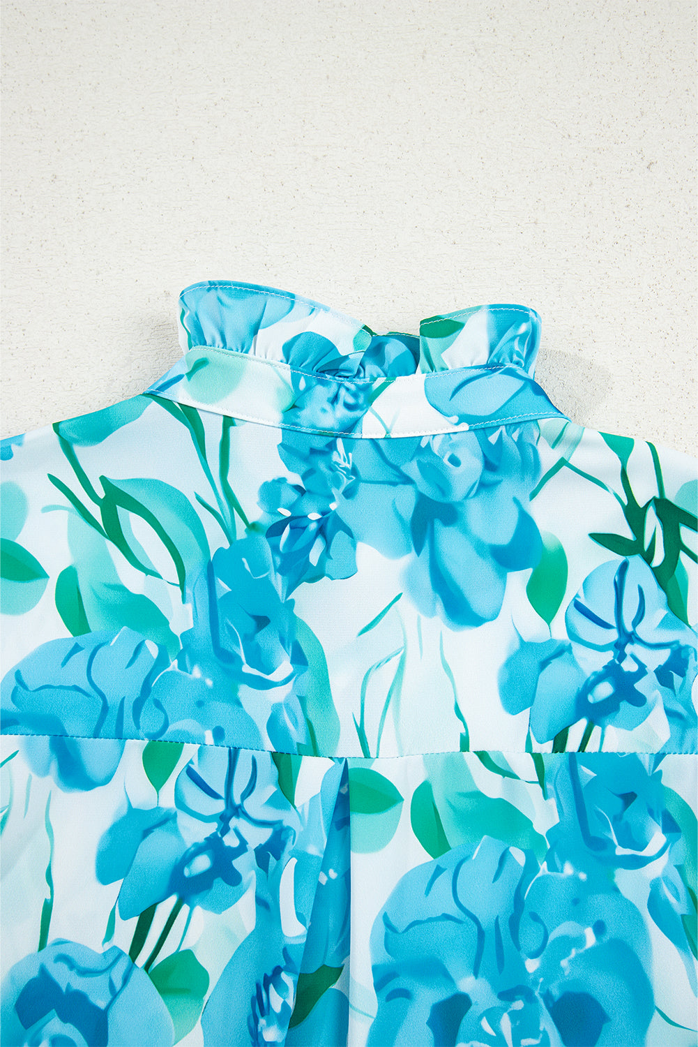 Green Floral Frilled Collar Three Quarters Sleeve Elegant Shirt