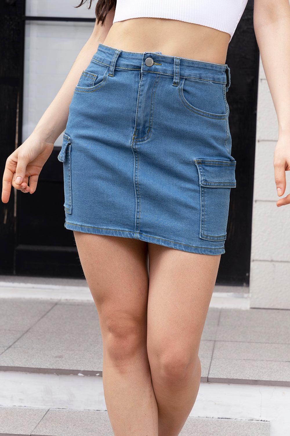 High Waist Pocketed Denim Skirt Carauana Store