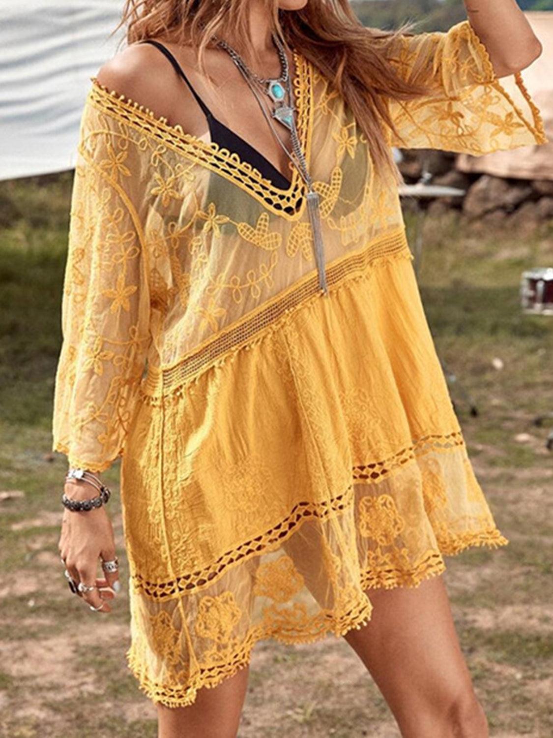 Lace Detail Plunge Cover-Up Dress Carauana Store